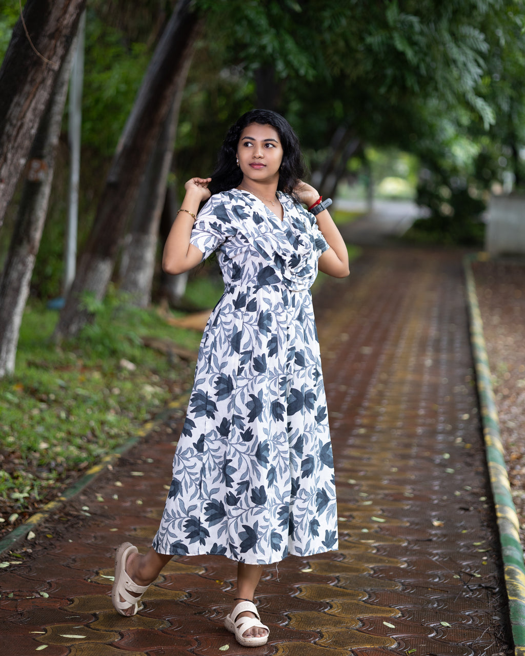 Feeding Maxi Style Nighty with Dupatta attached - Charcoal Grey