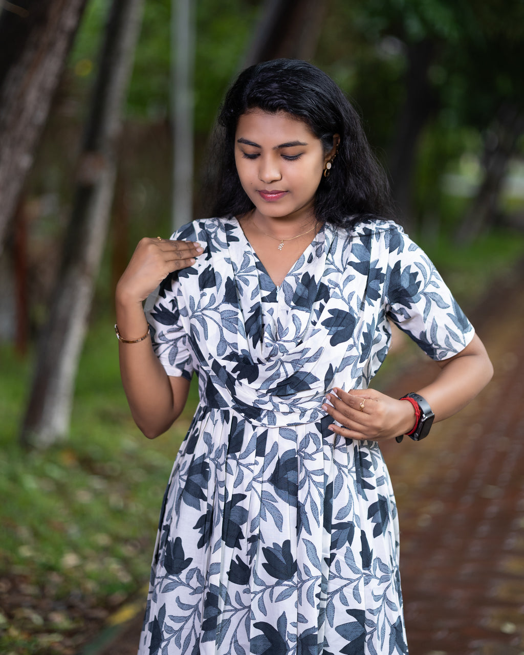 Feeding Maxi Style Nighty with Dupatta attached - Charcoal Grey