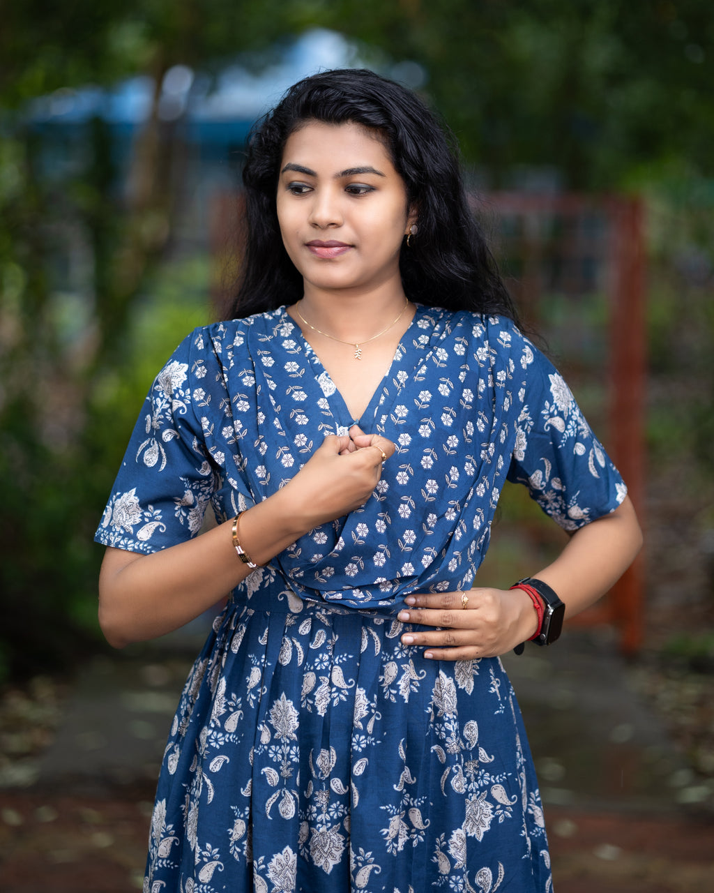 Feeding Maxi Style Nighty with Dupatta attached -  Royal Blue