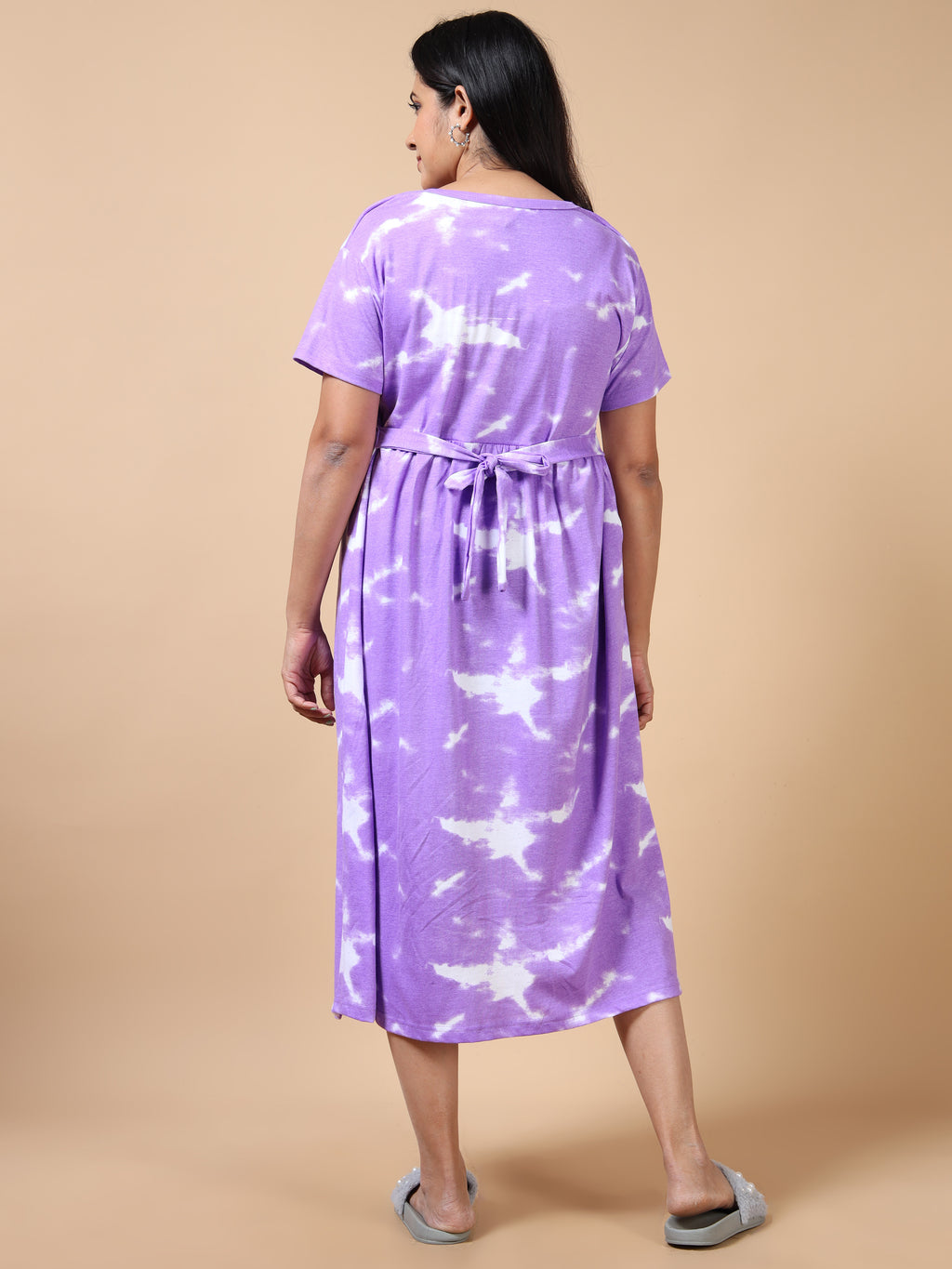 Feeding & Maternity Purple Tie-Dye Elephant Print Zipless Nightdress