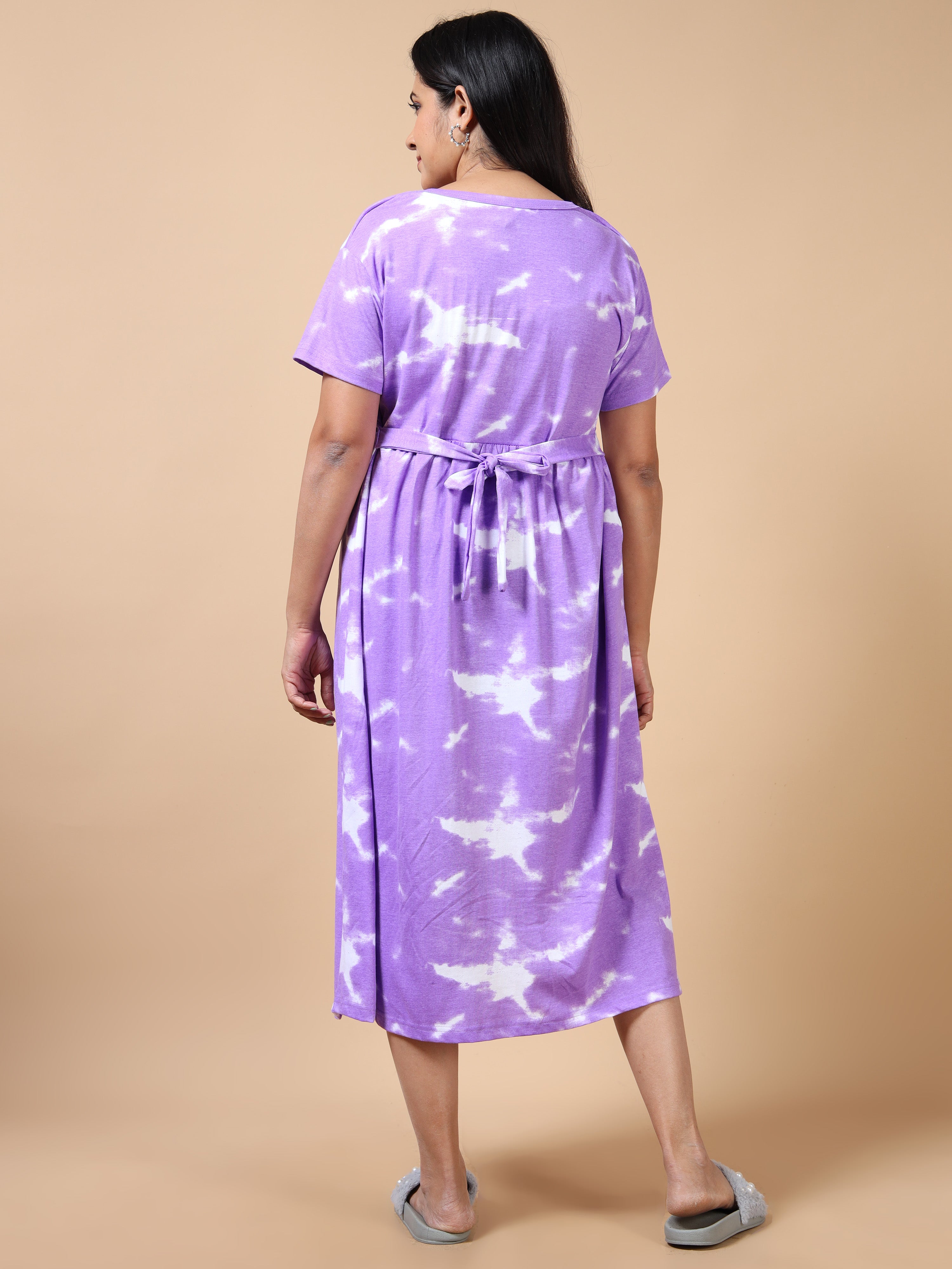 Feeding & Maternity Purple Tie-Dye Elephant Print Zipless Nightdress