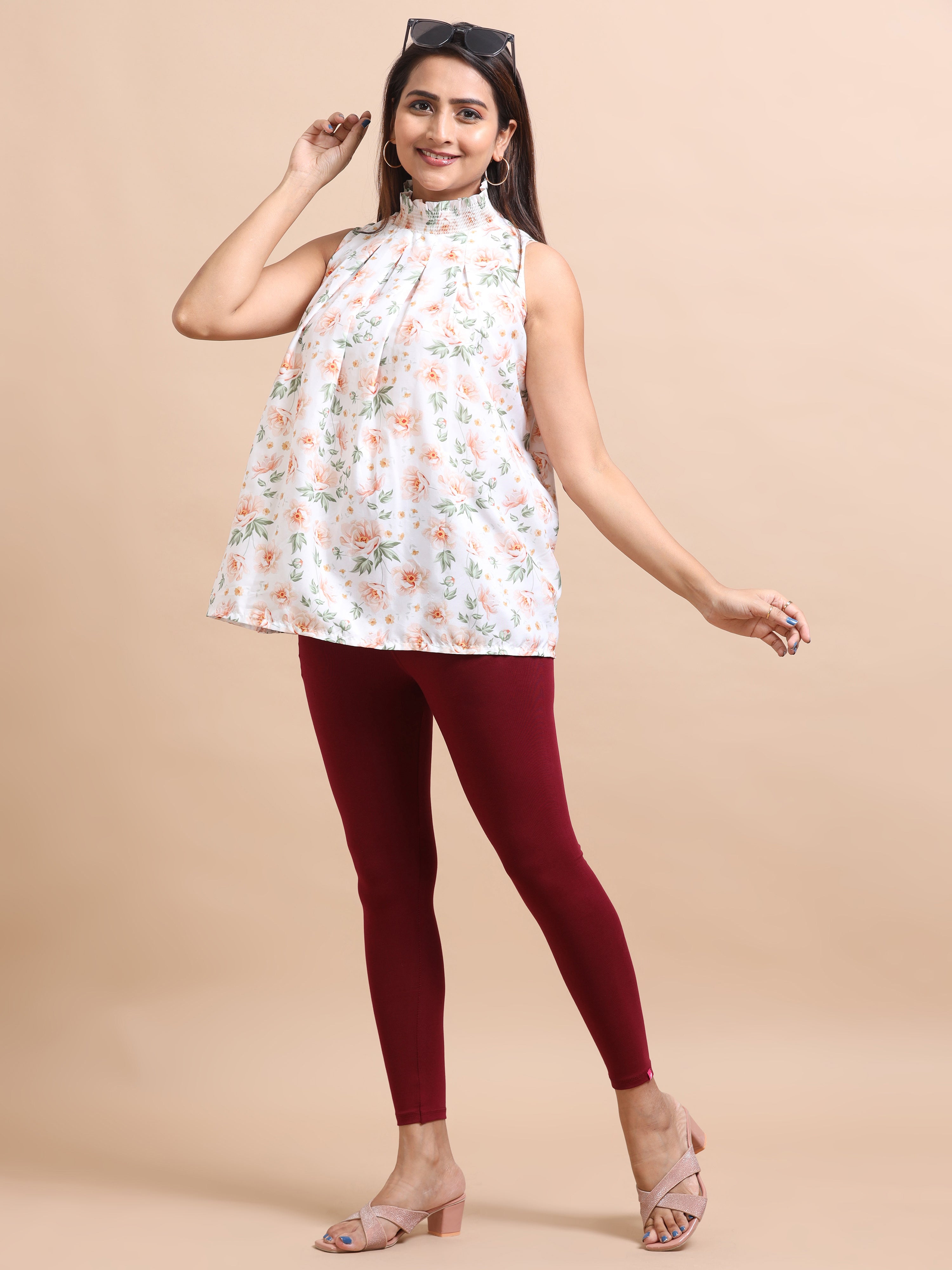 Maroon Ankle Fit Leggings for Women