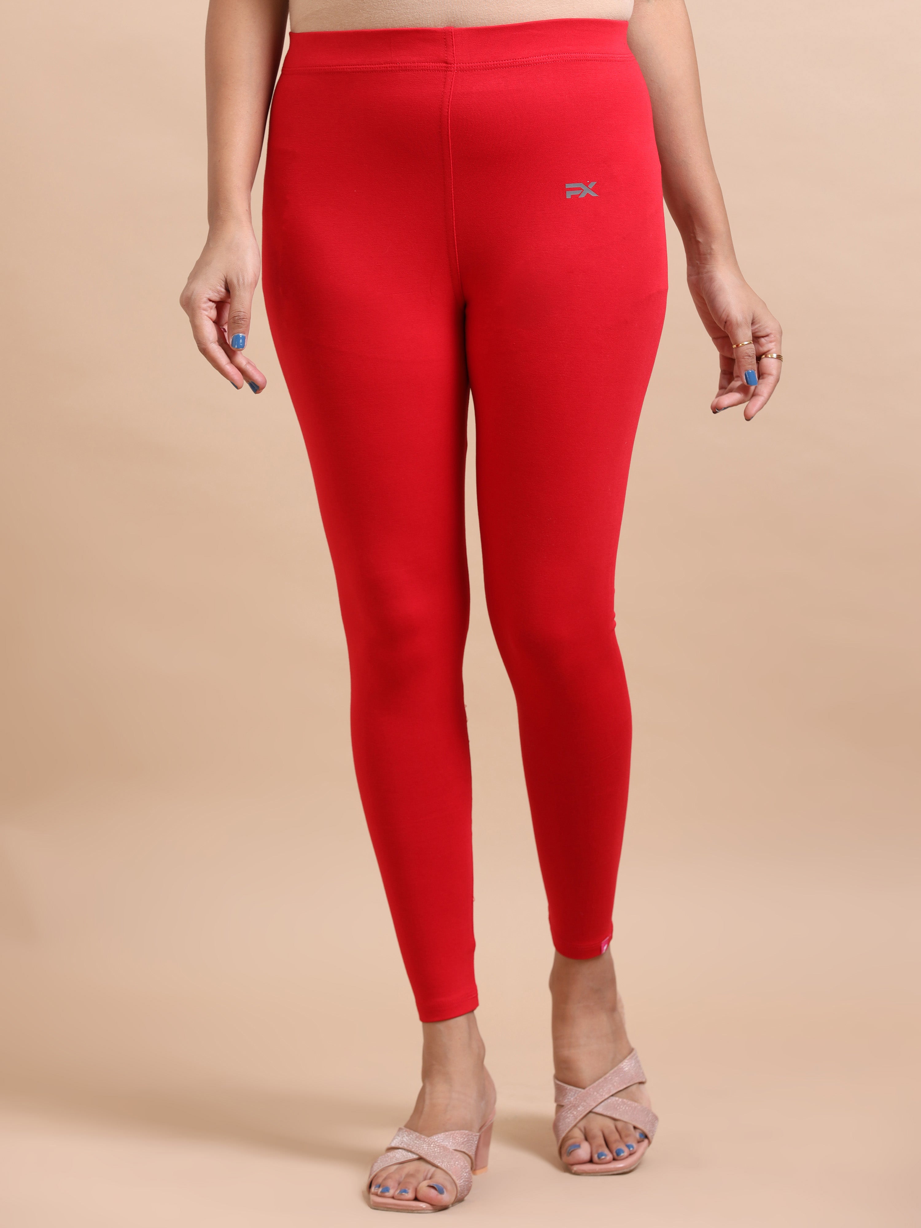 Bright Red Ankle Fit Leggings for Women