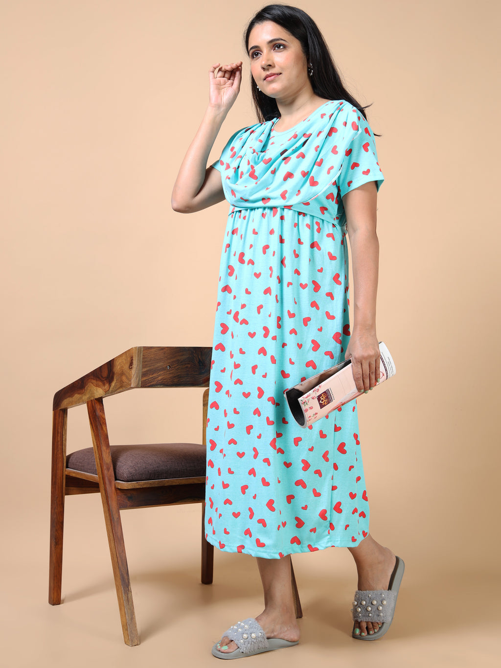 Dupatta Style Zipless Feeding Maternity Wear Dres - Off White