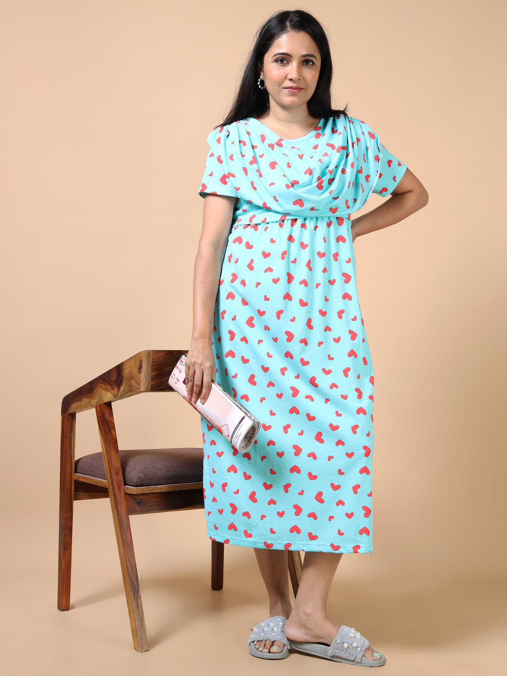 Dupatta Style Zipless Feeding Maternity Wear Dres - Off White