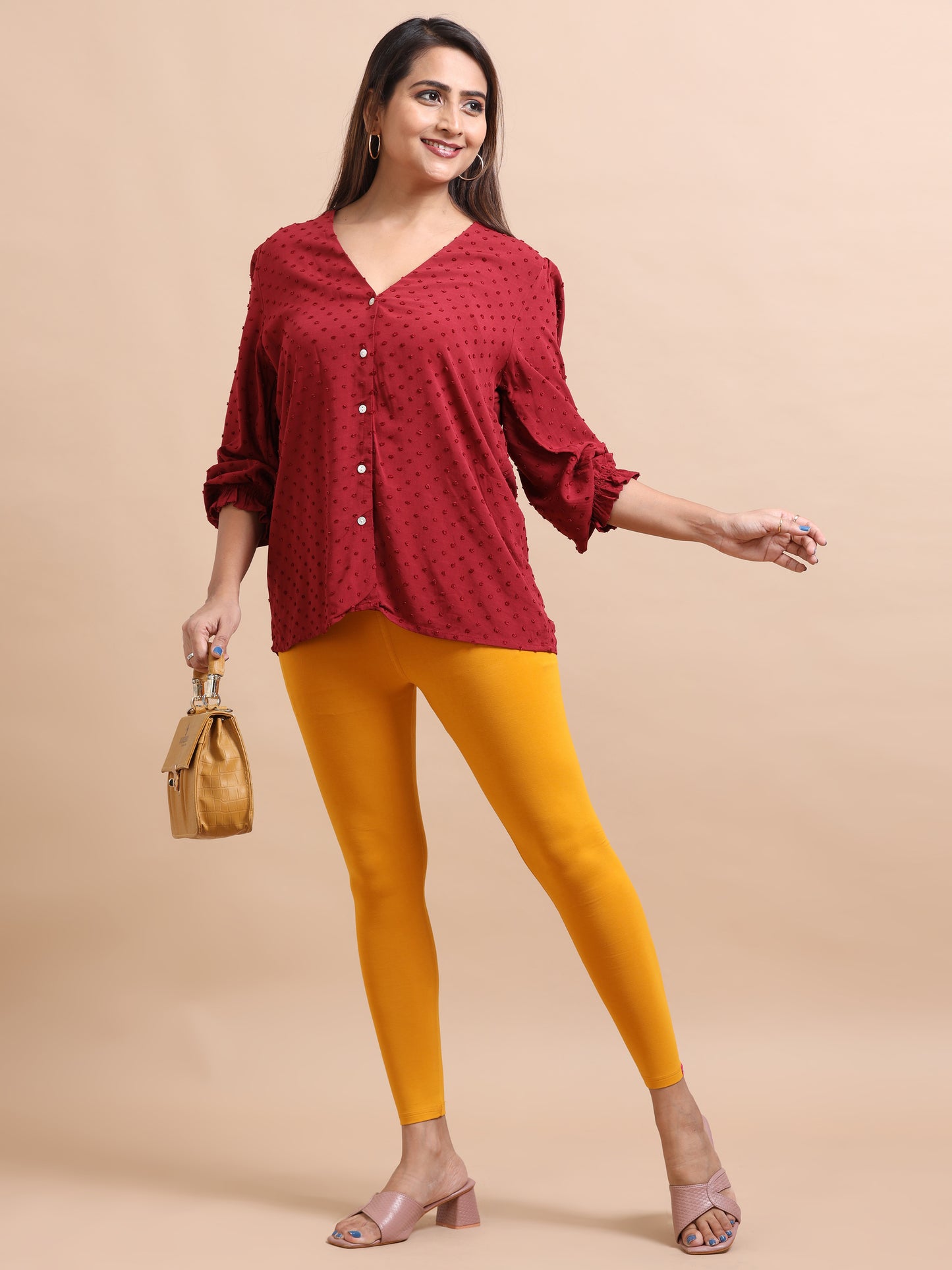 Mustard Yellow Ankle Fit Leggings for Women