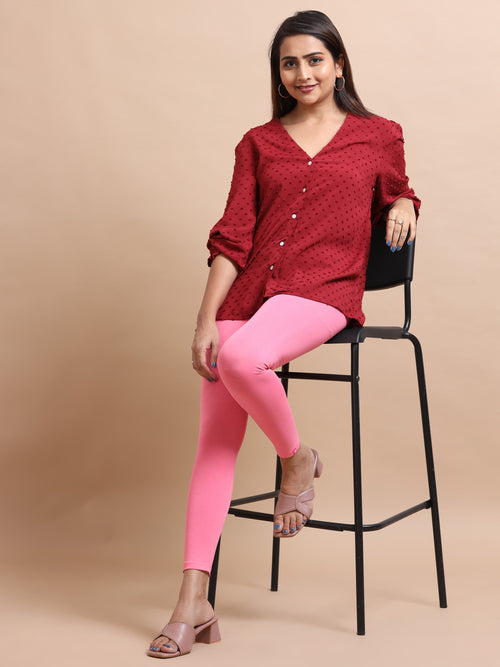 Baby Pink Ankle Fit Leggings for Women