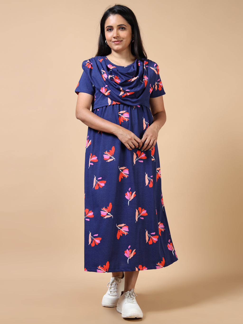 Dupatta Style Zipless Feeding Maternity Wear Dres - Blue