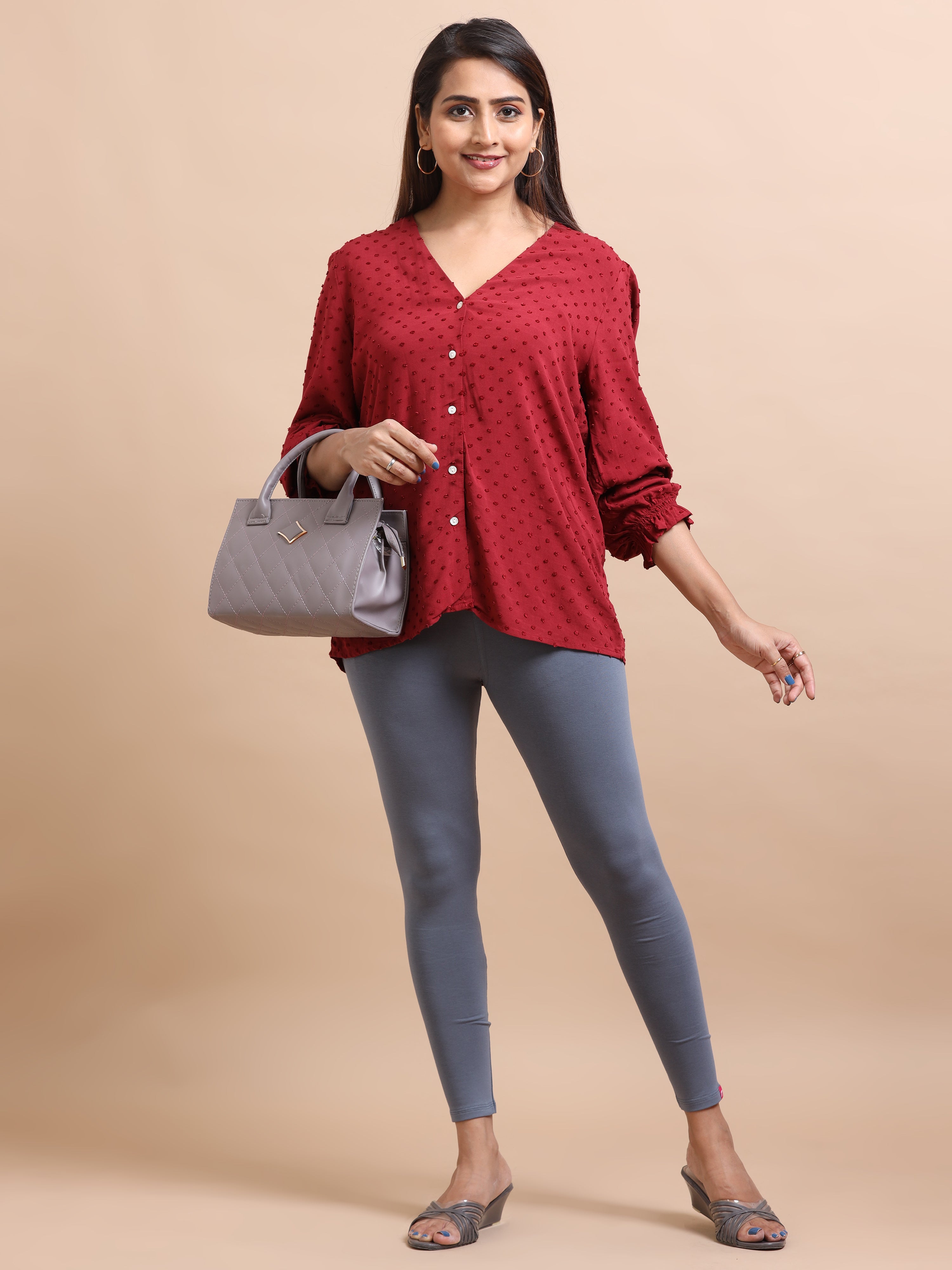 Steel Grey Ankle Fit Leggings for Women