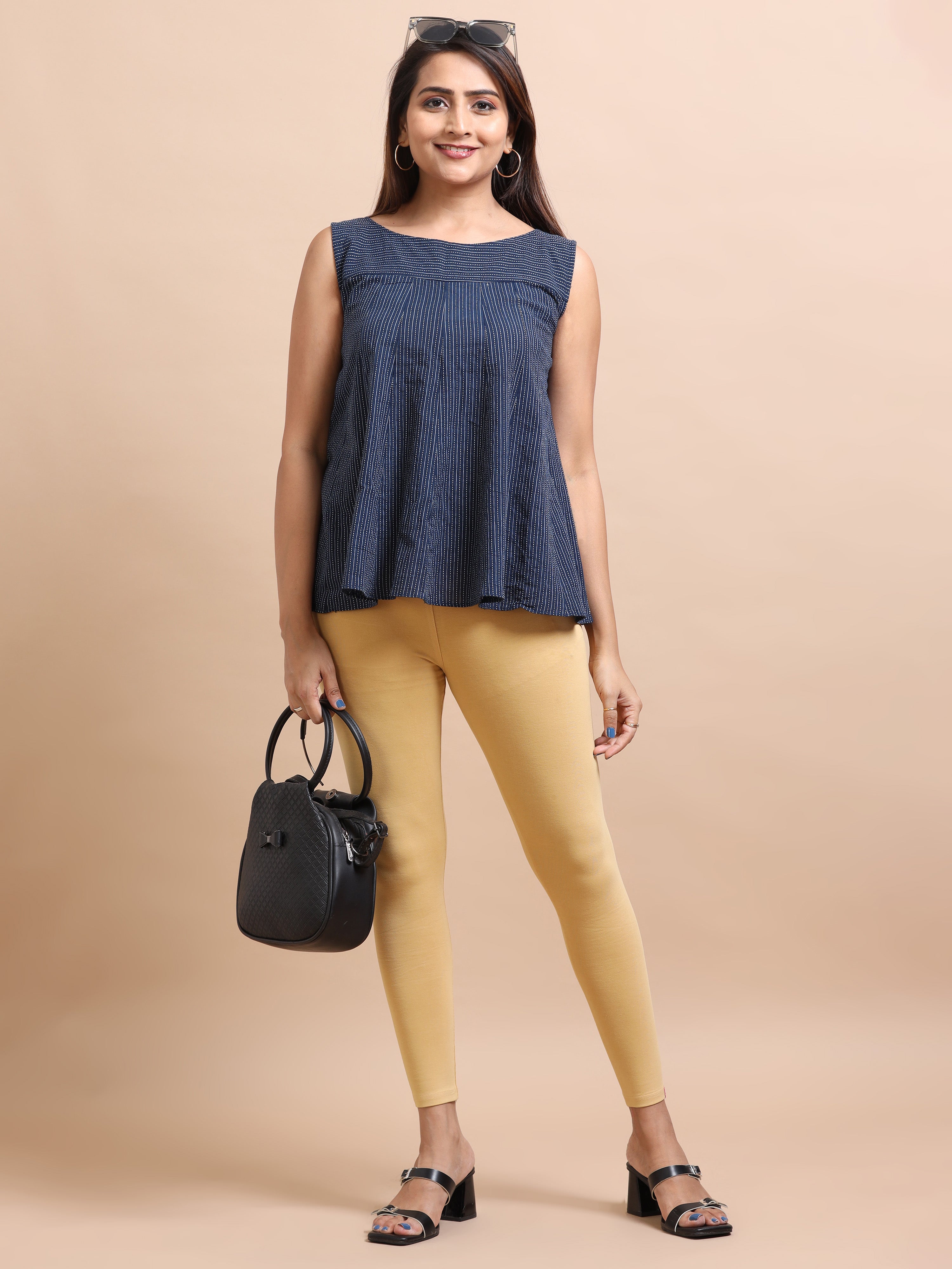 Light Beige Ankle Fit Leggings for Women