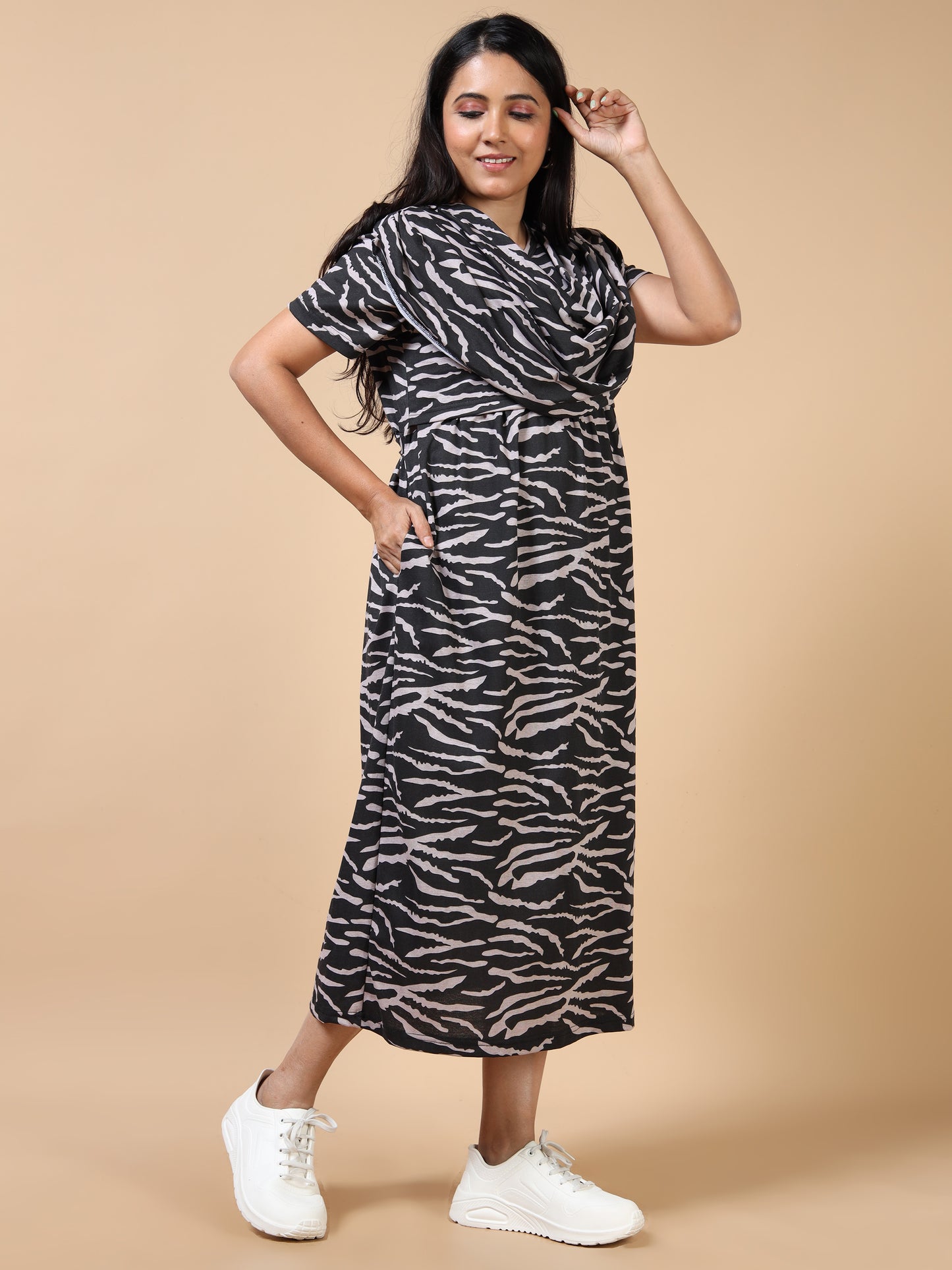 Dupatta Style Zipless Feeding Maternity Wear Dres