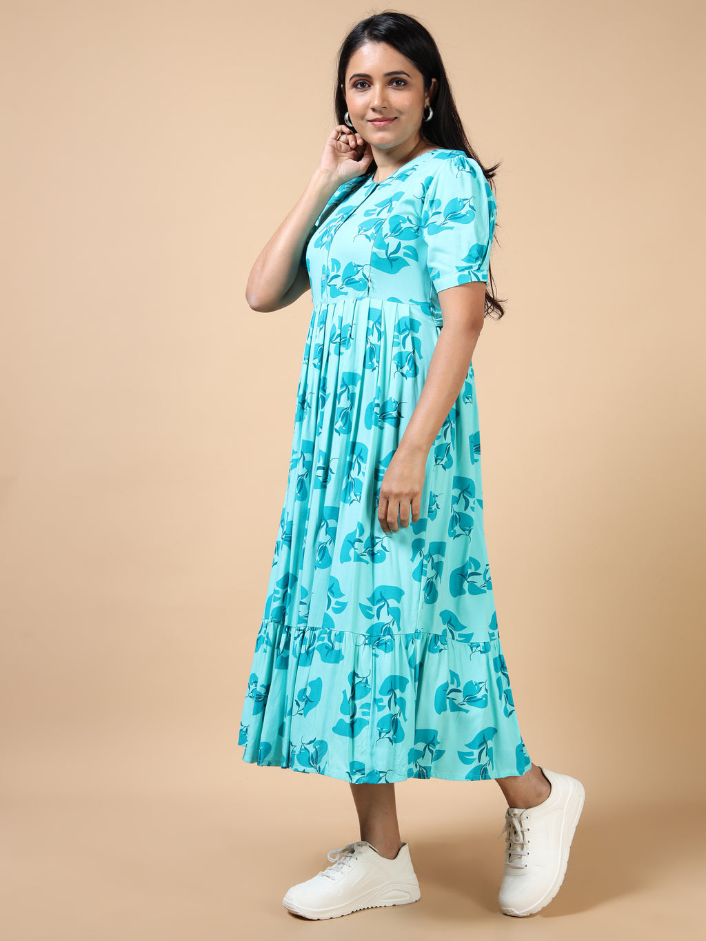 Feeding Maternity Kurti Aqua Floral Print