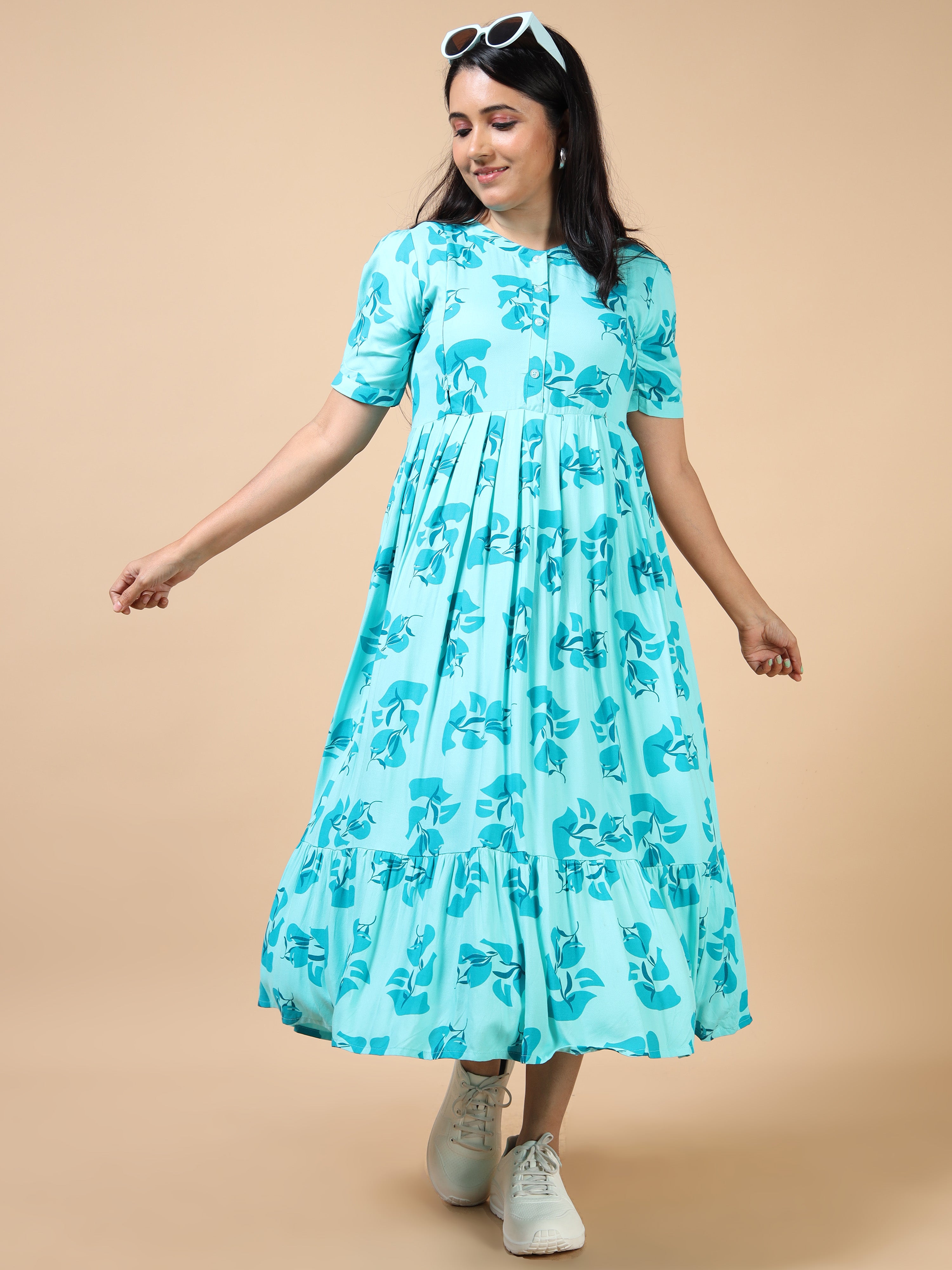 Cotton Frock Aqua Floral Print