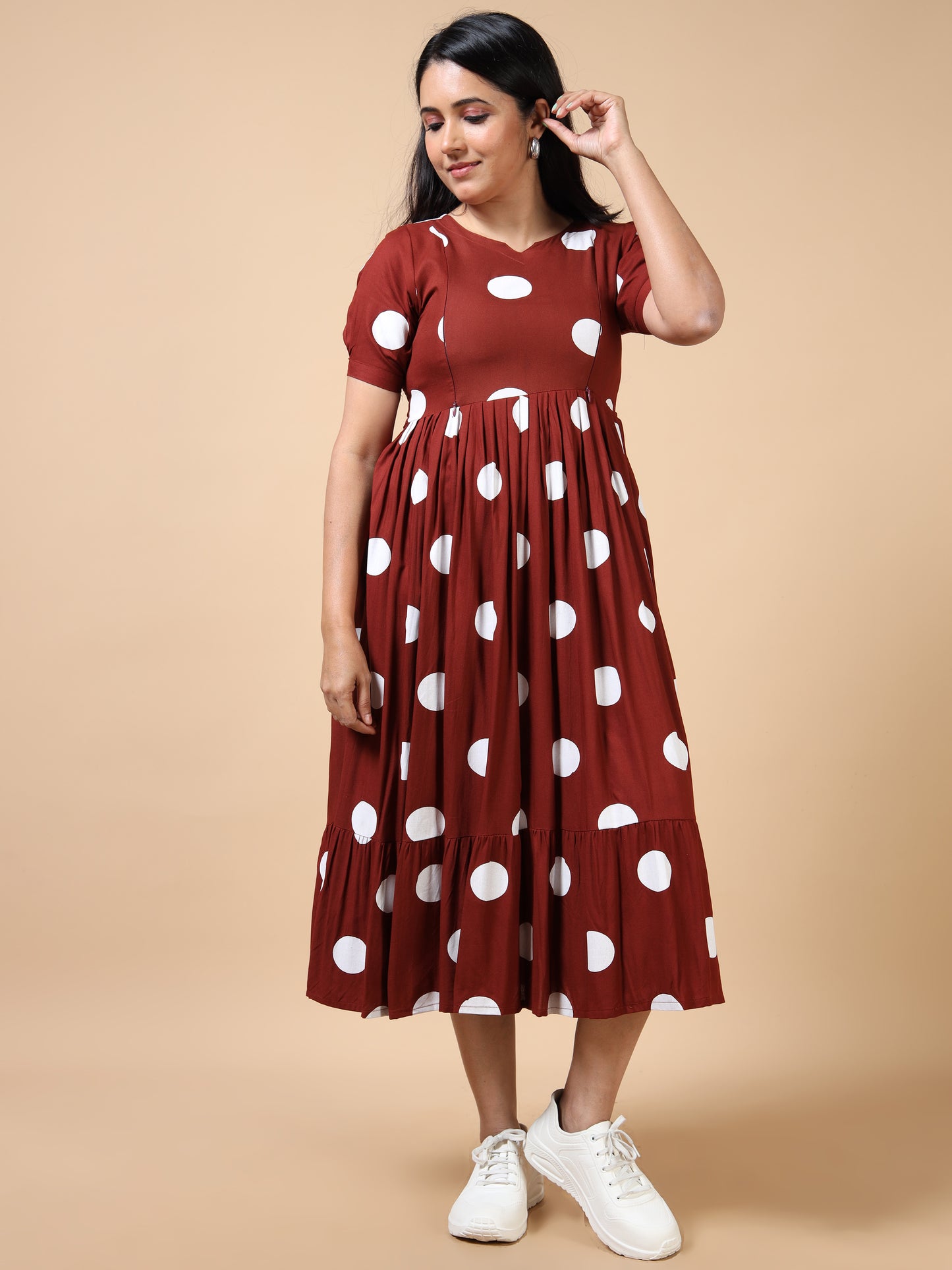 Feeding Maternity Kurti Brown Polka Print