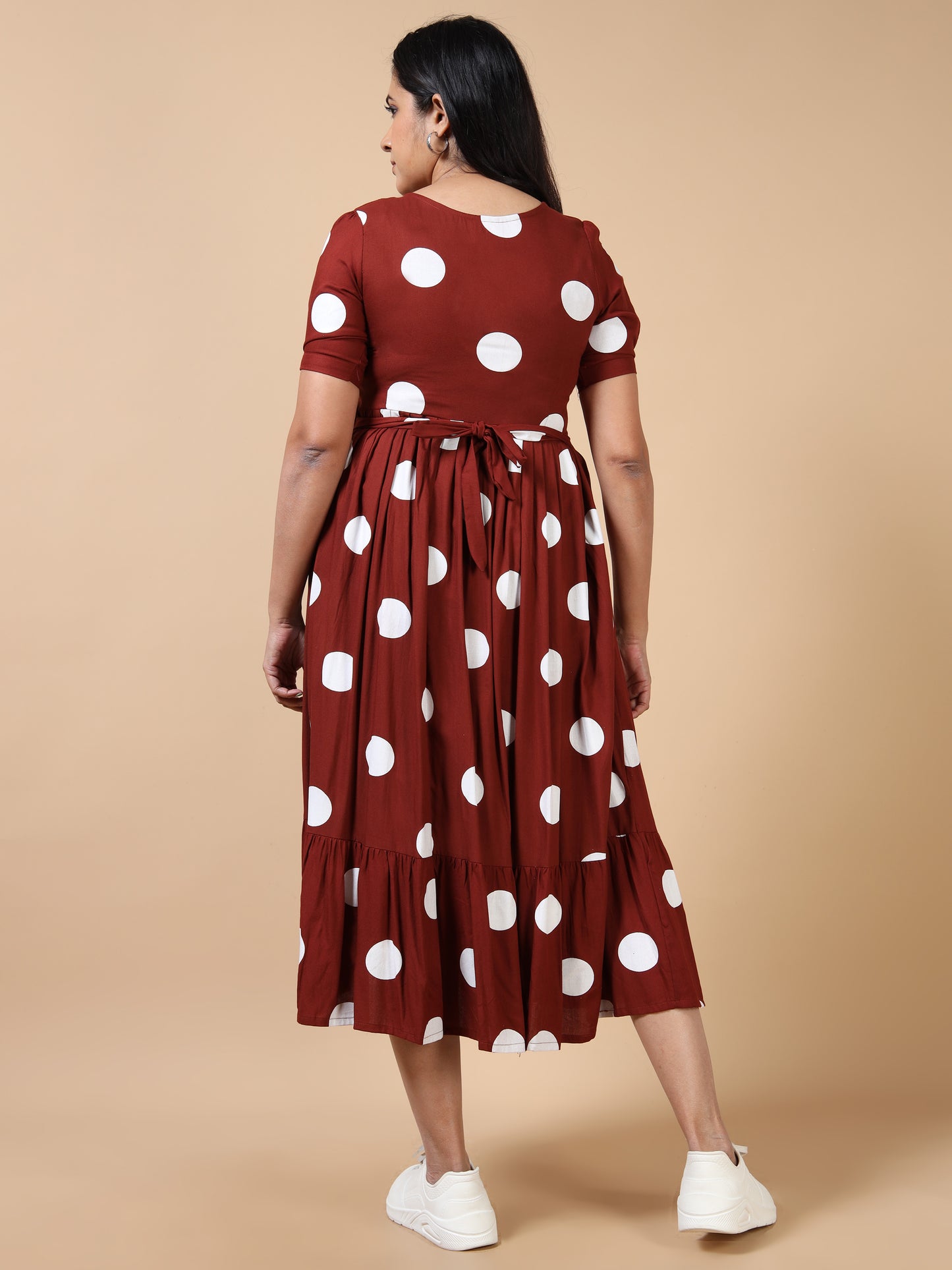 Feeding Maternity Kurti Brown Polka Print