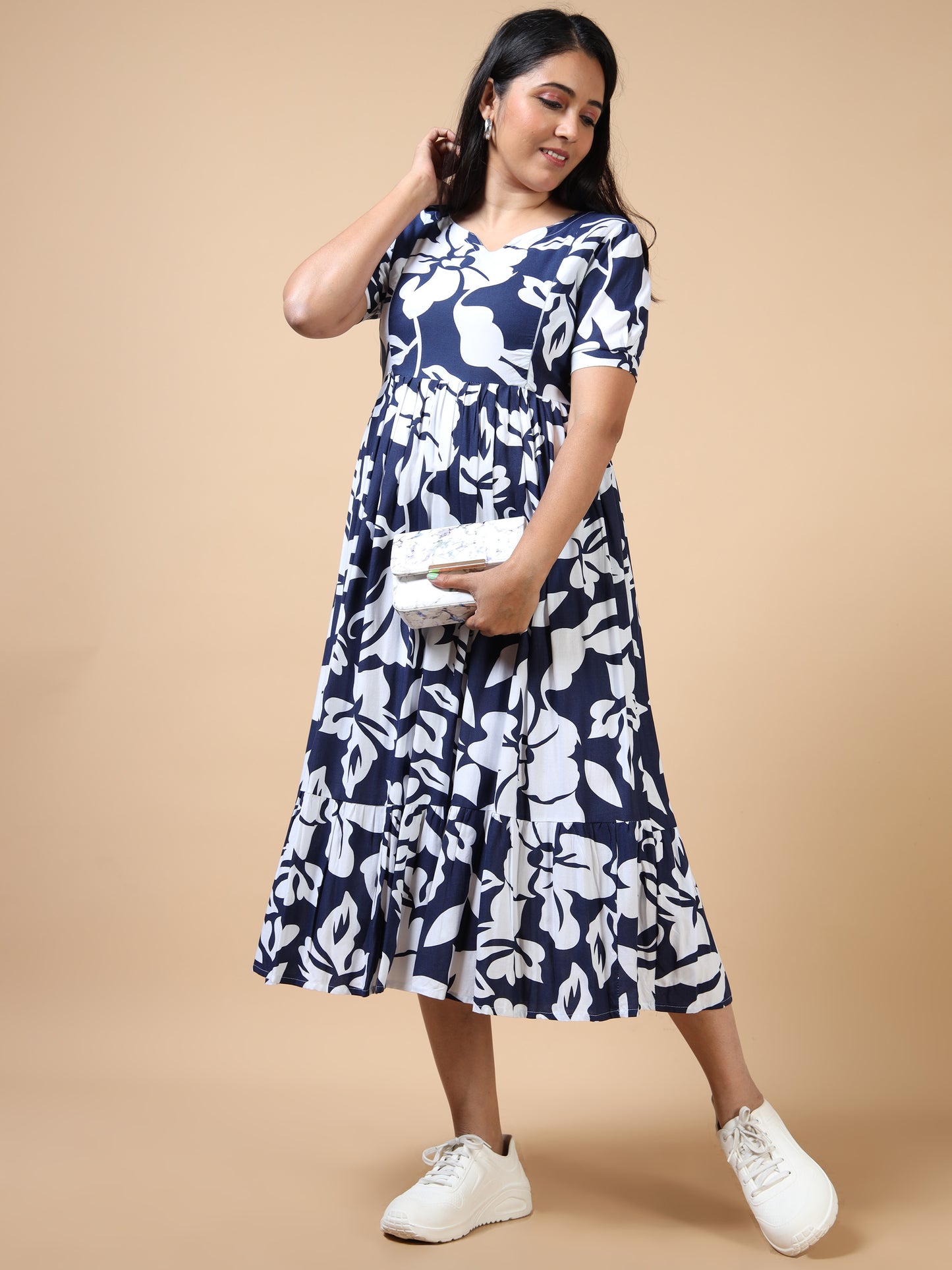 Cotton Frock Navy Floral Print