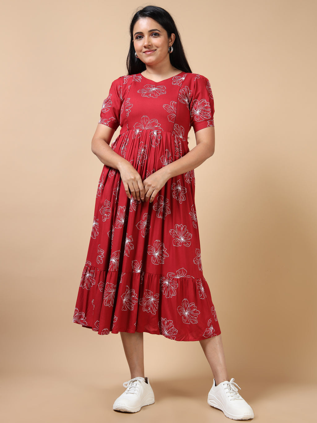 Cotton Frock Red Floral Print