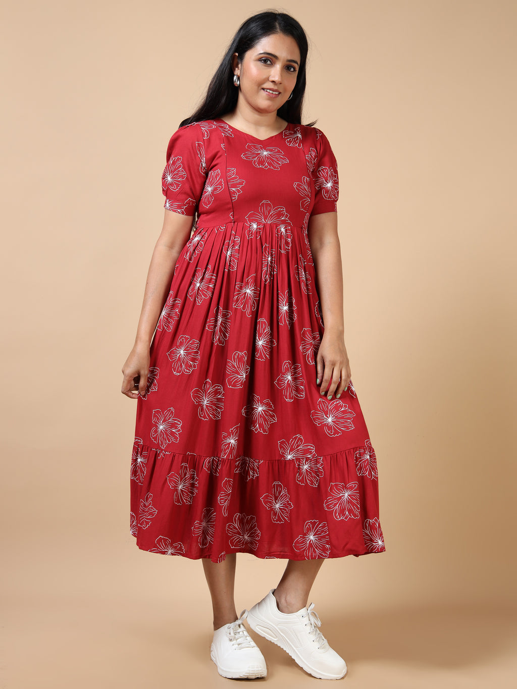 Cotton Frock Red Floral Print