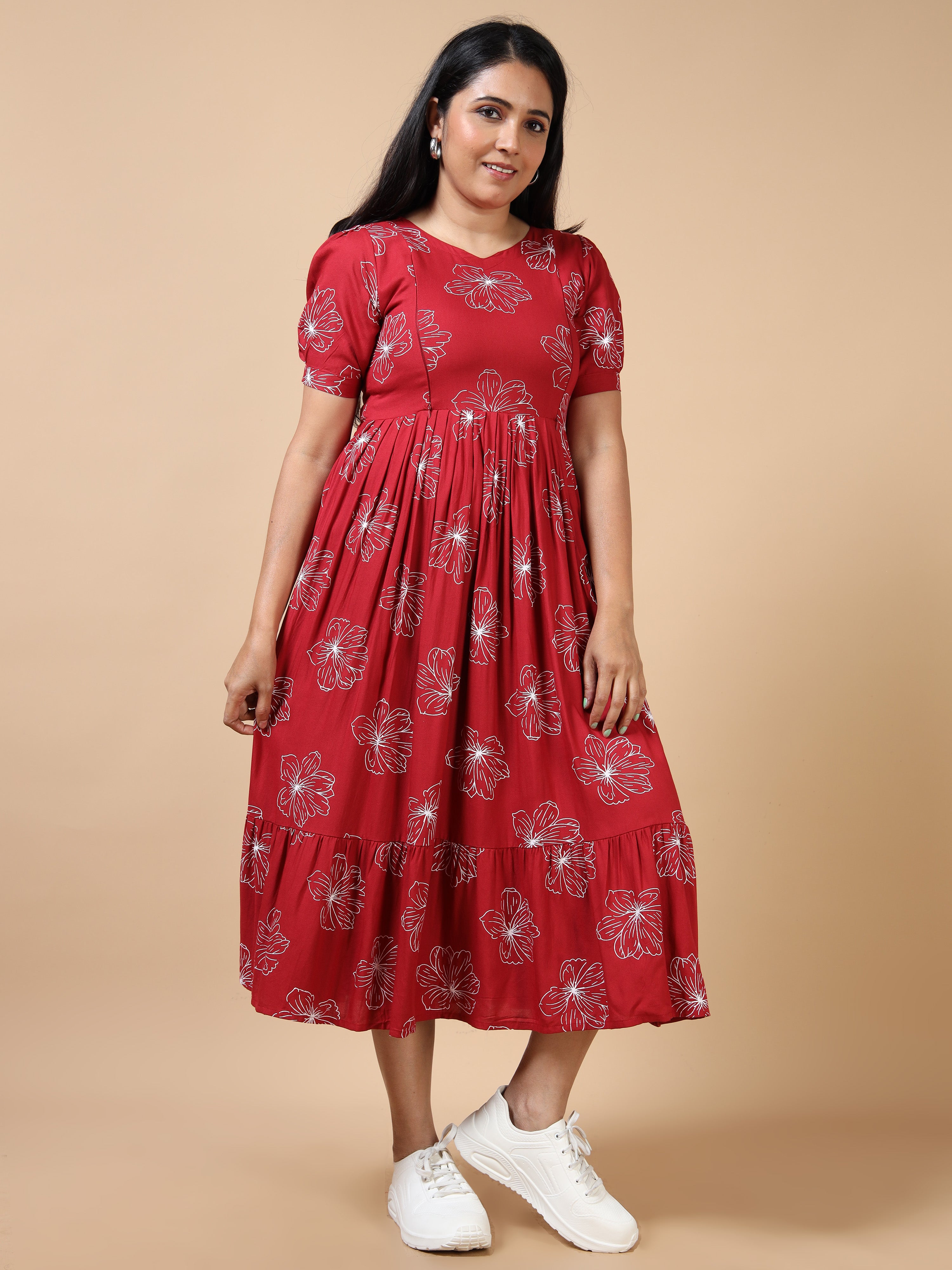 Feeding Red Floral Maternity Kurti