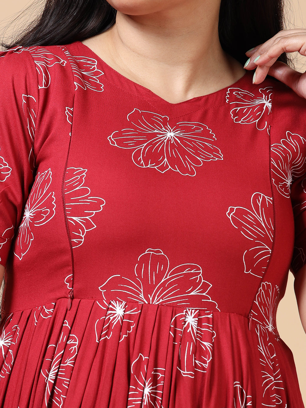 Cotton Frock Red Floral Print