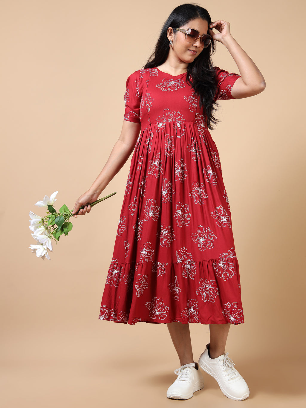 Cotton Frock Red Floral Print