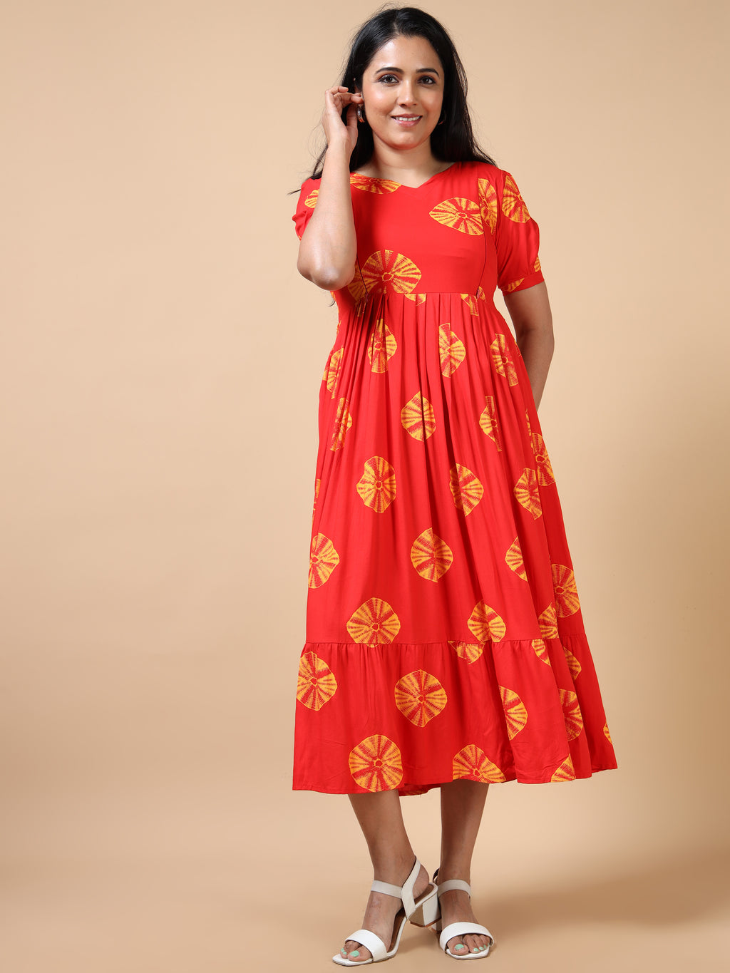Feeding Orange Abstract Maternity Kurti