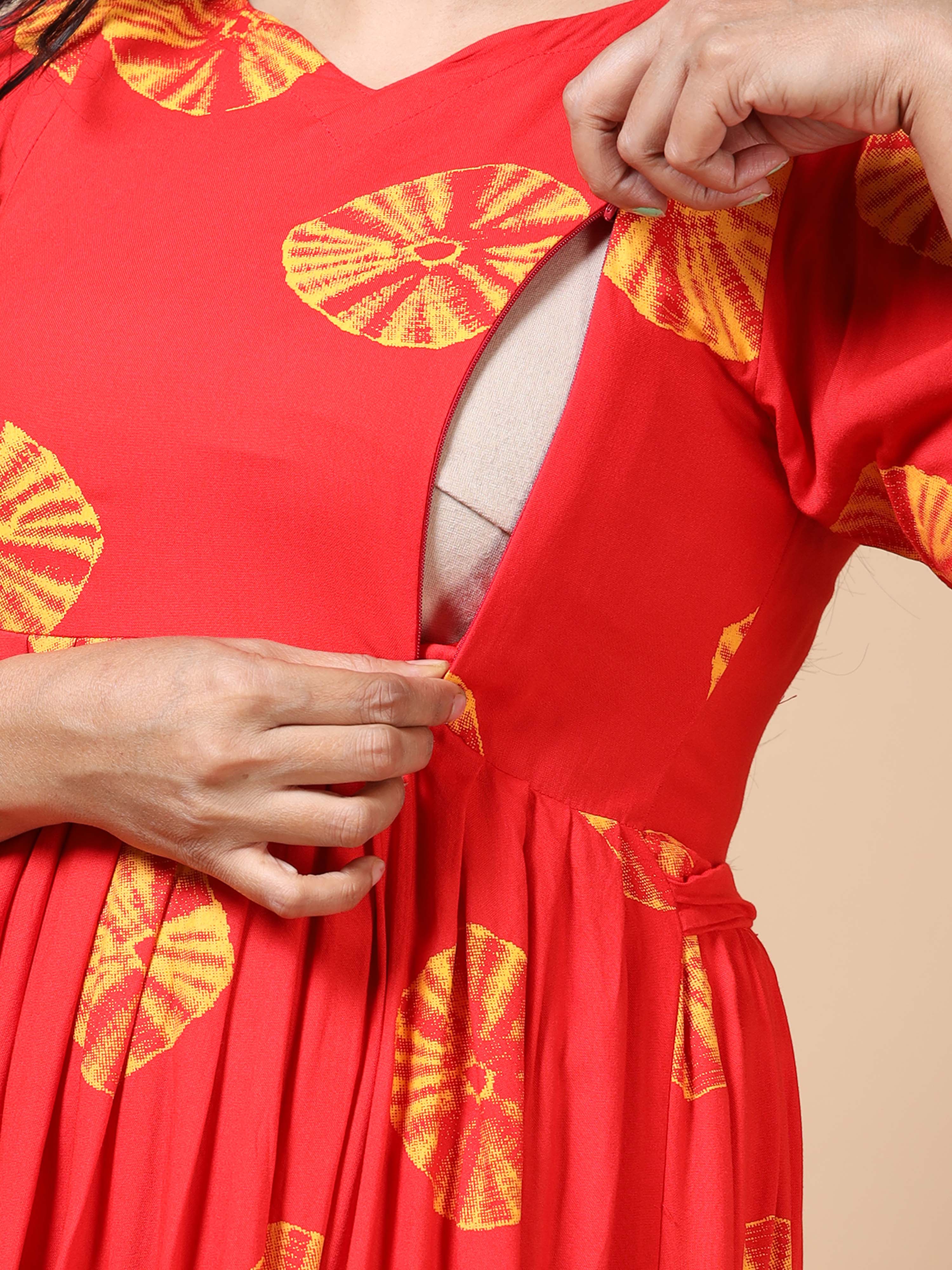 Feeding Orange Abstract Maternity Kurti