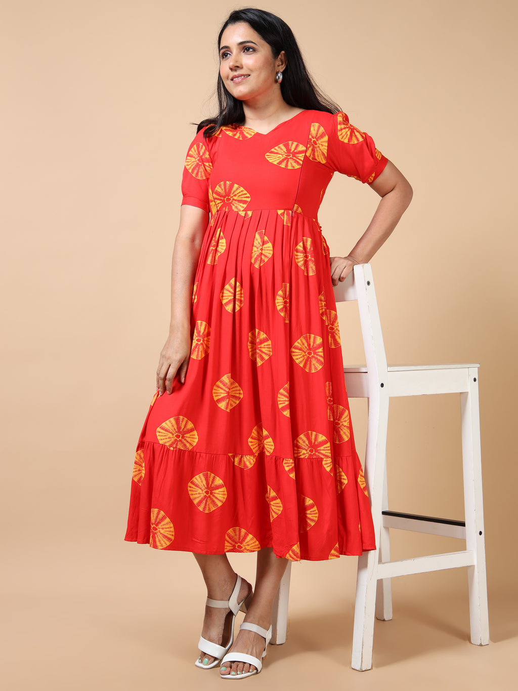 Feeding Orange Abstract Maternity Kurti
