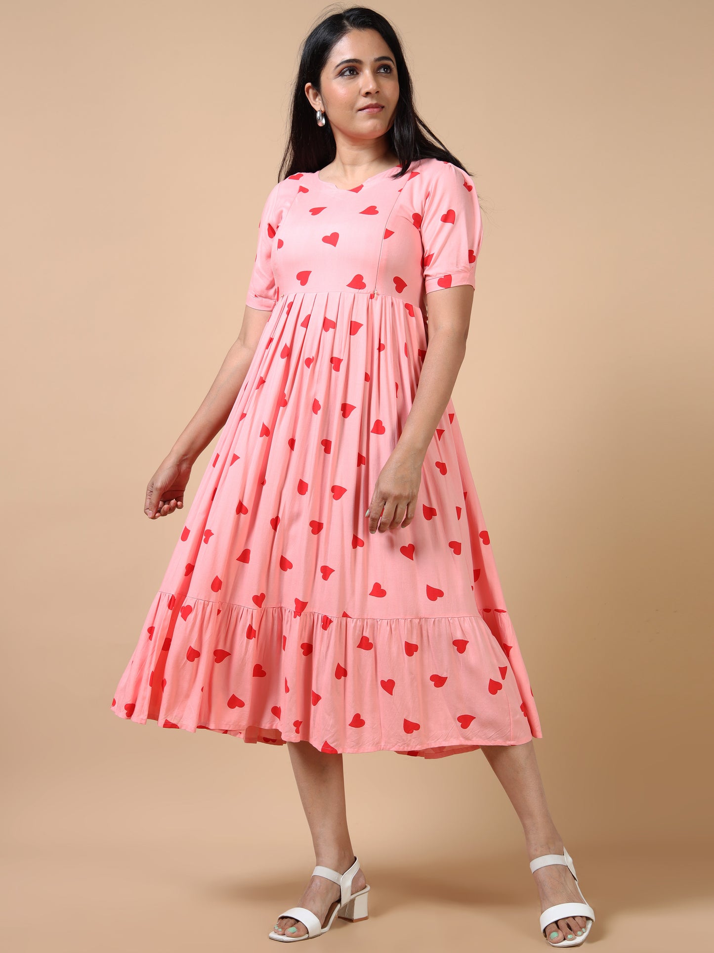 Cotton Frock Peach Heart Print