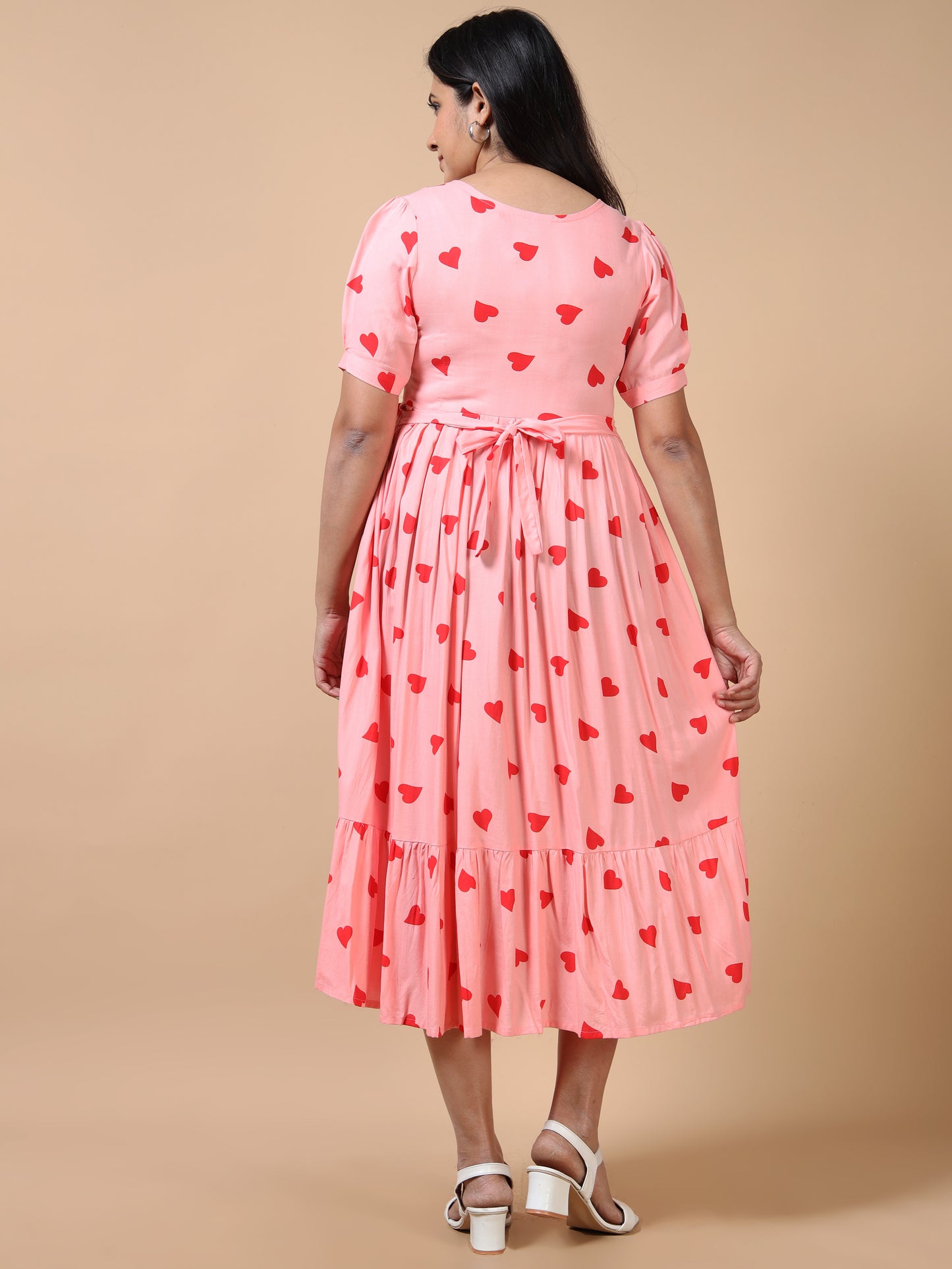 Cotton Frock Peach Heart Print