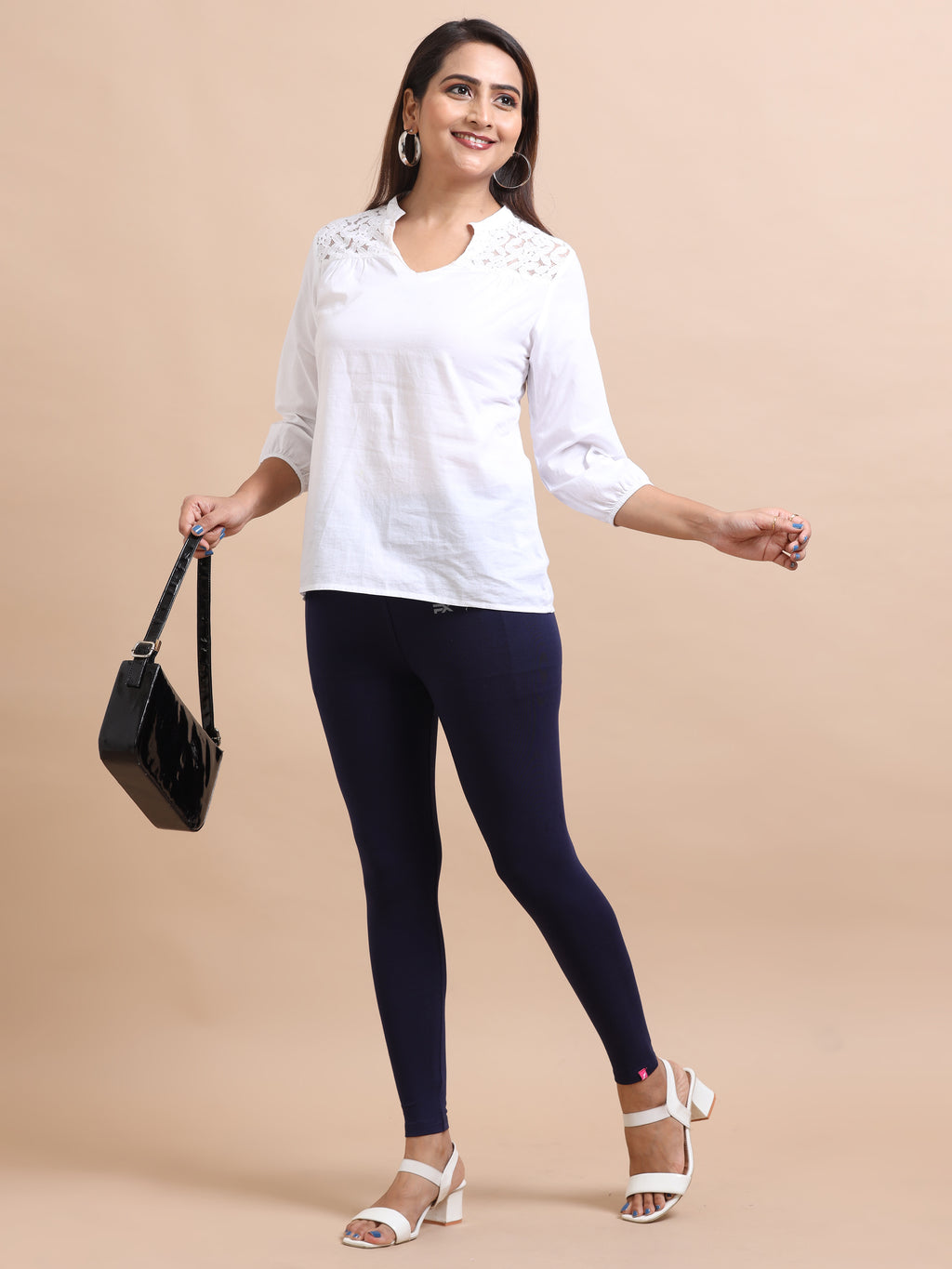 Navy Blue Ankle Fit Leggings for Women