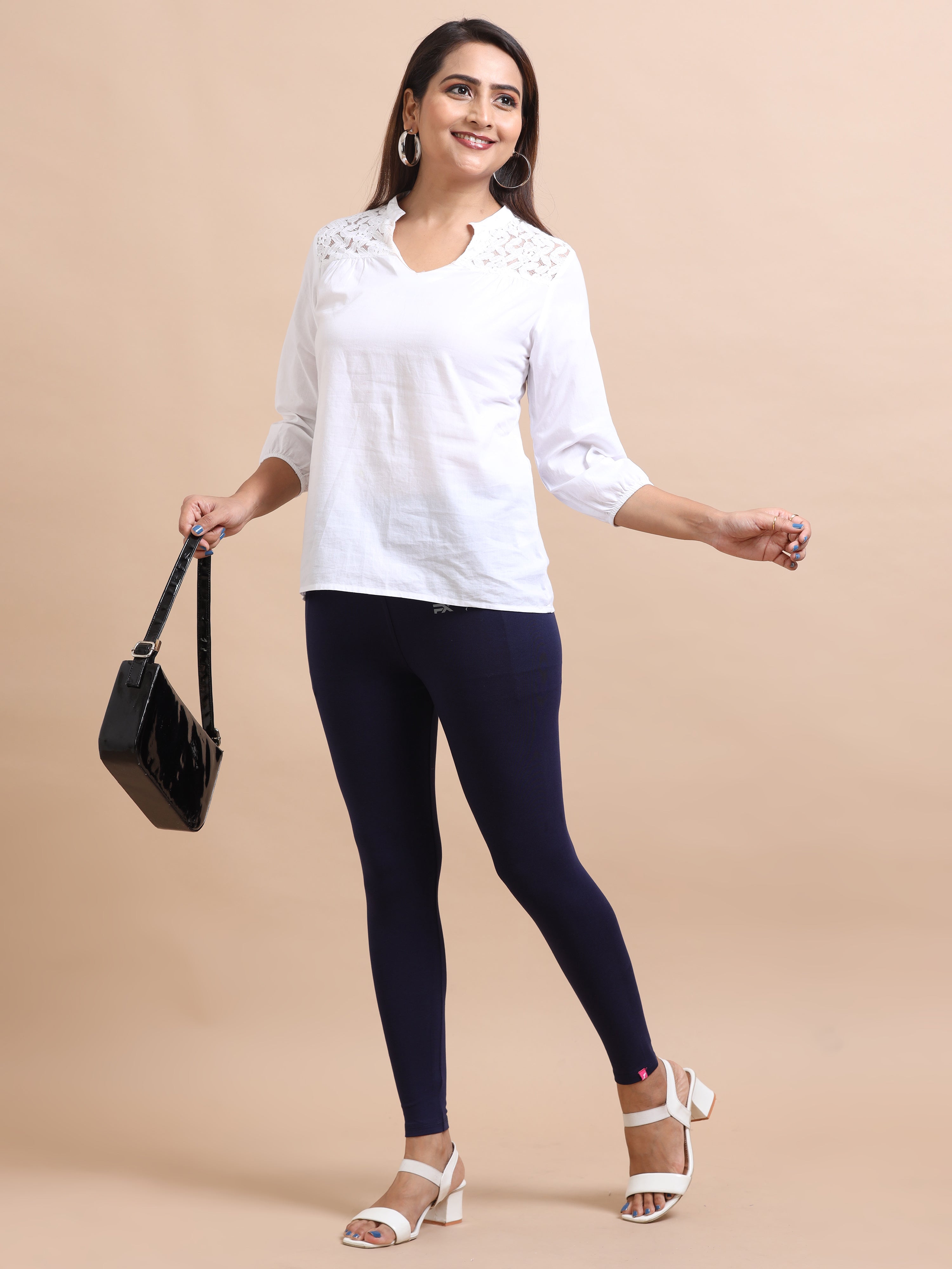 Navy Blue Ankle Fit Leggings for Women