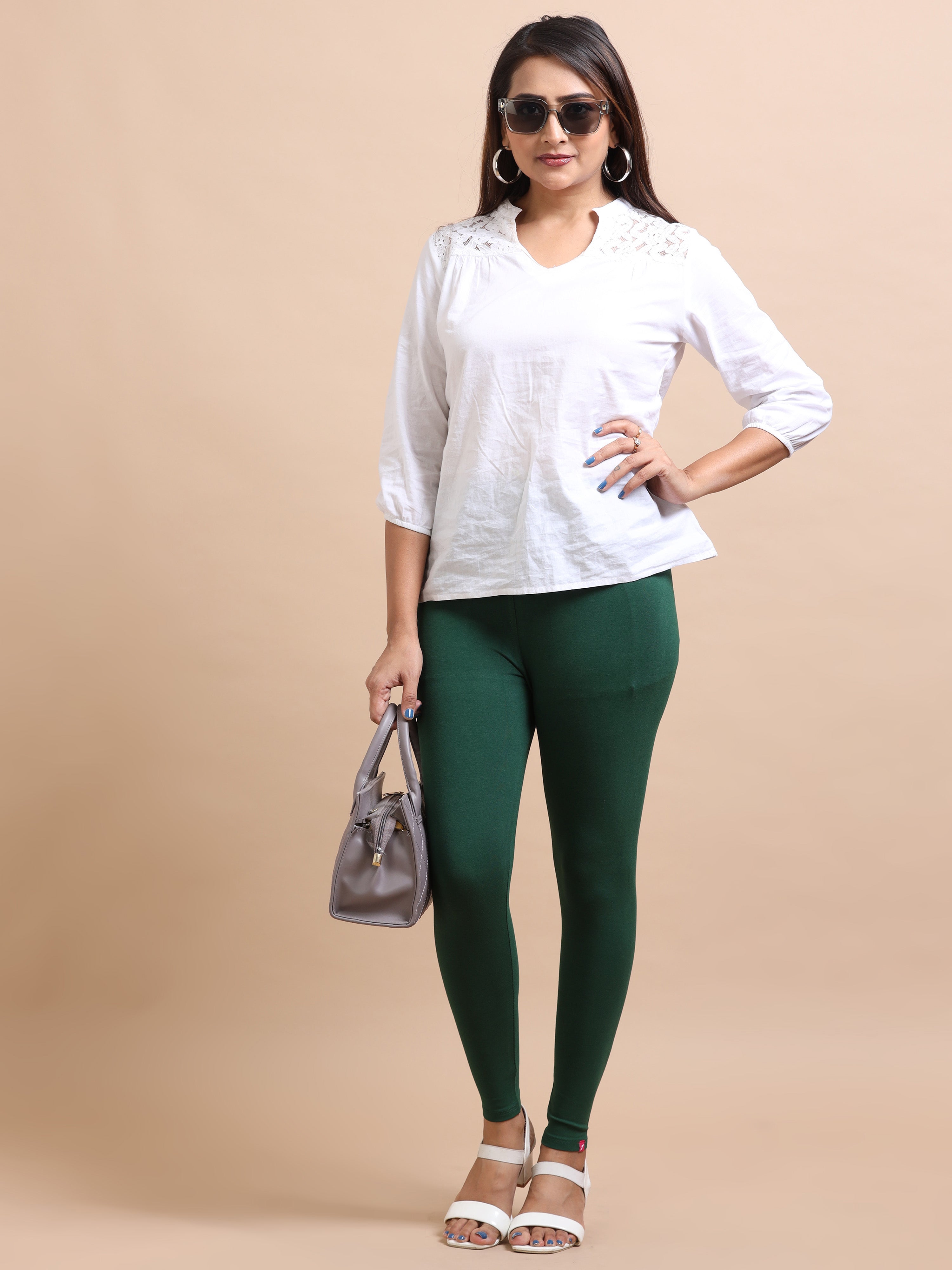 Forest Green Ankle Fit Leggings for Women