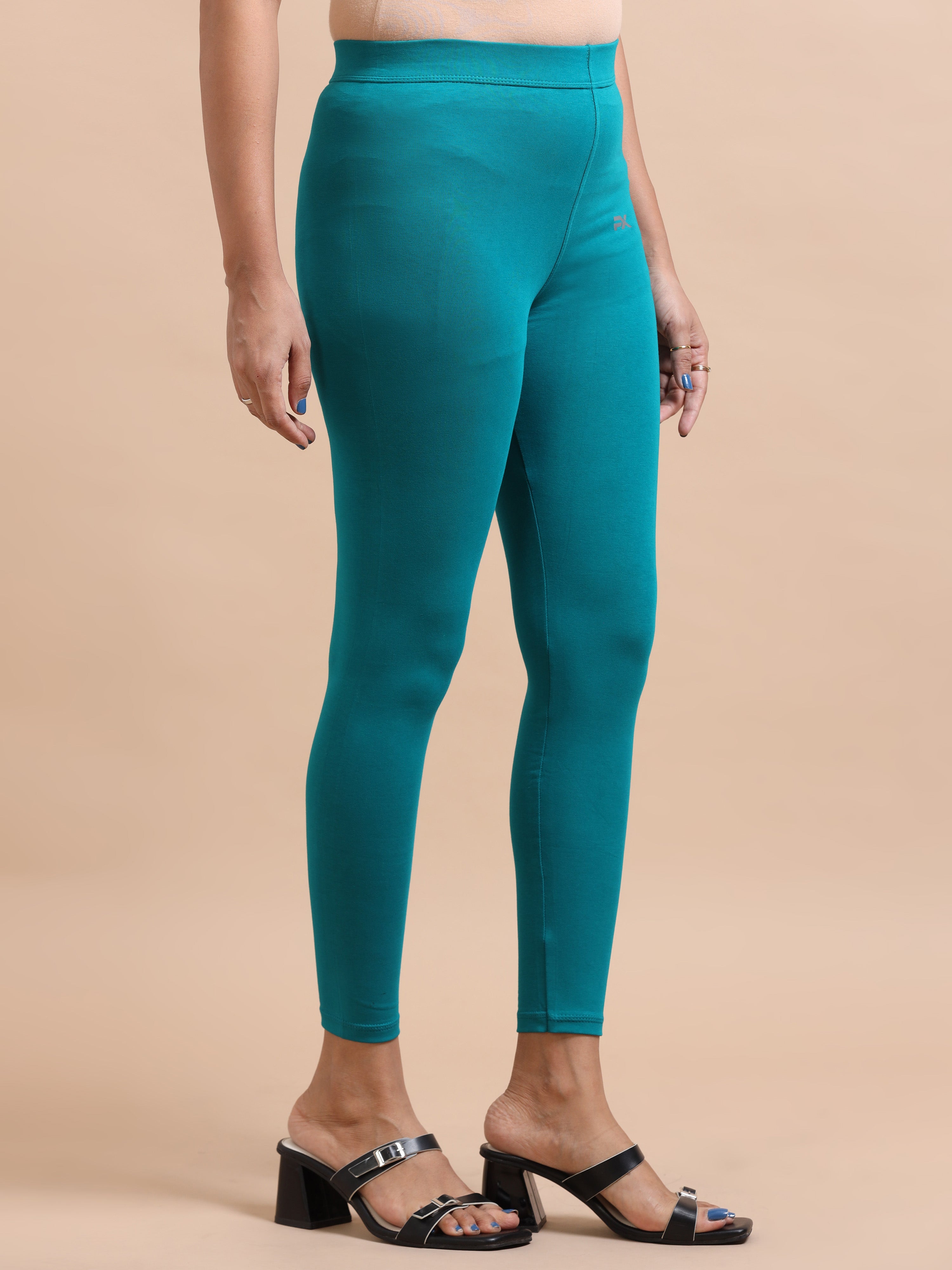 Peacock Blue Ankle Fit Leggings for Women