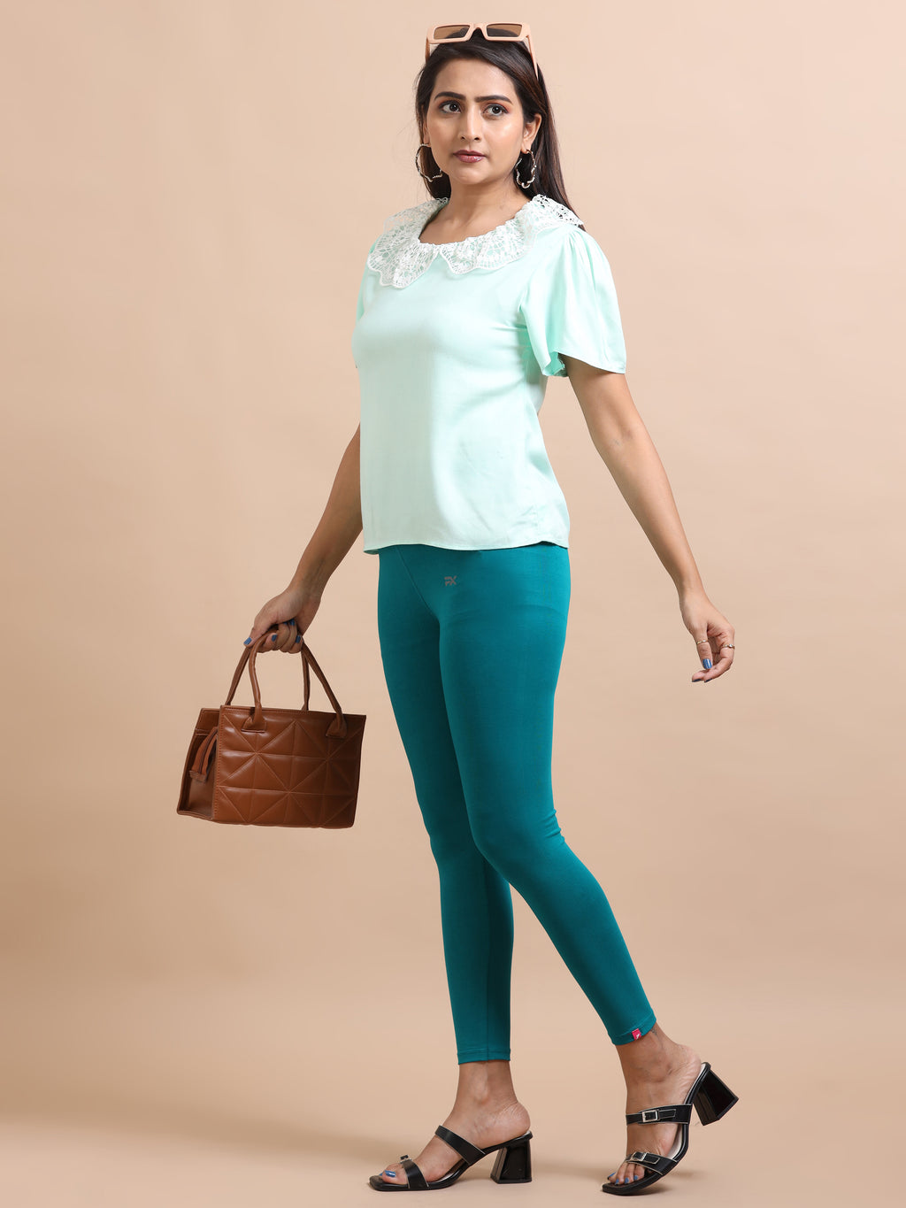 Peacock Blue Ankle Fit Leggings for Women