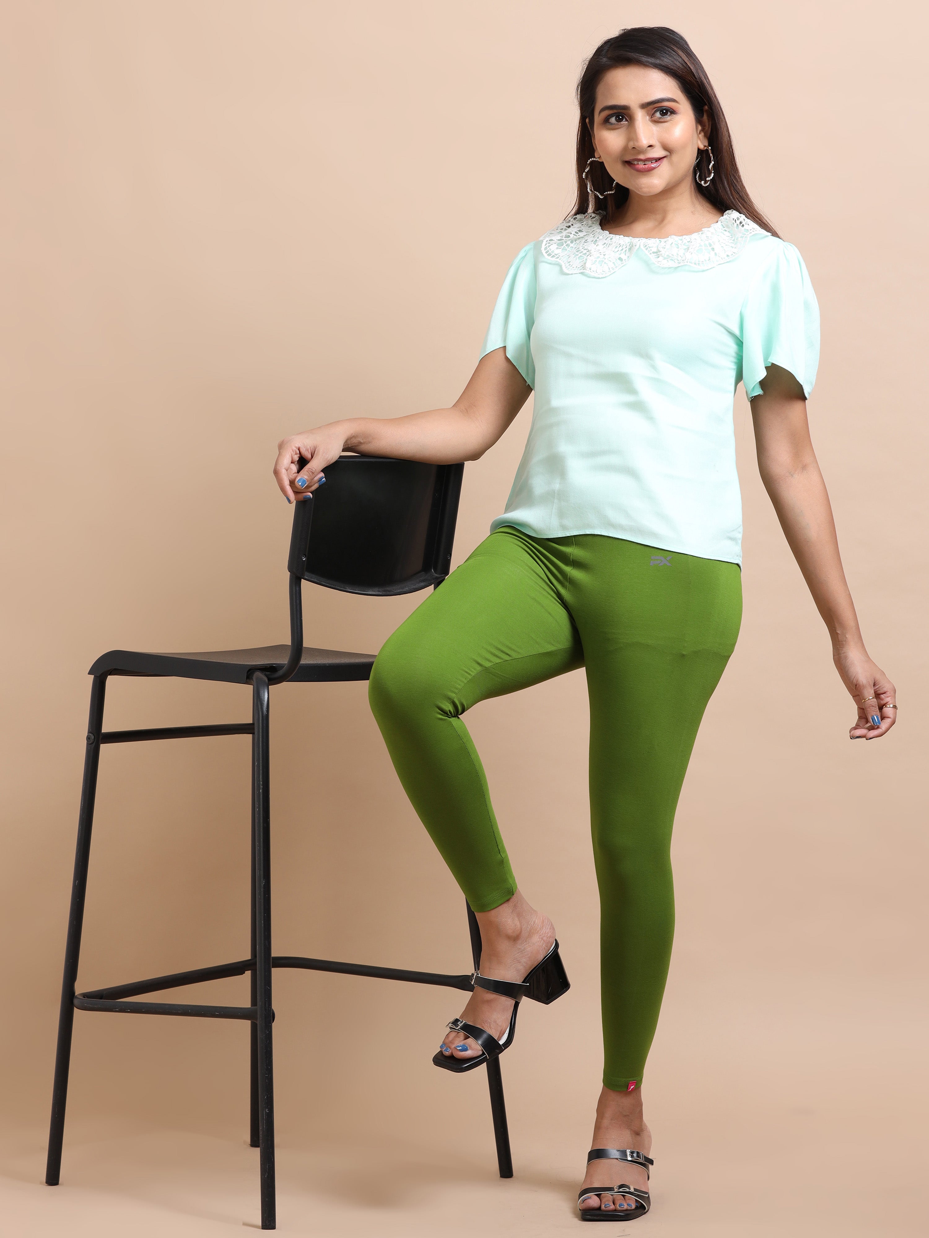 Mehendi Green Ankle Fit Leggings for Women