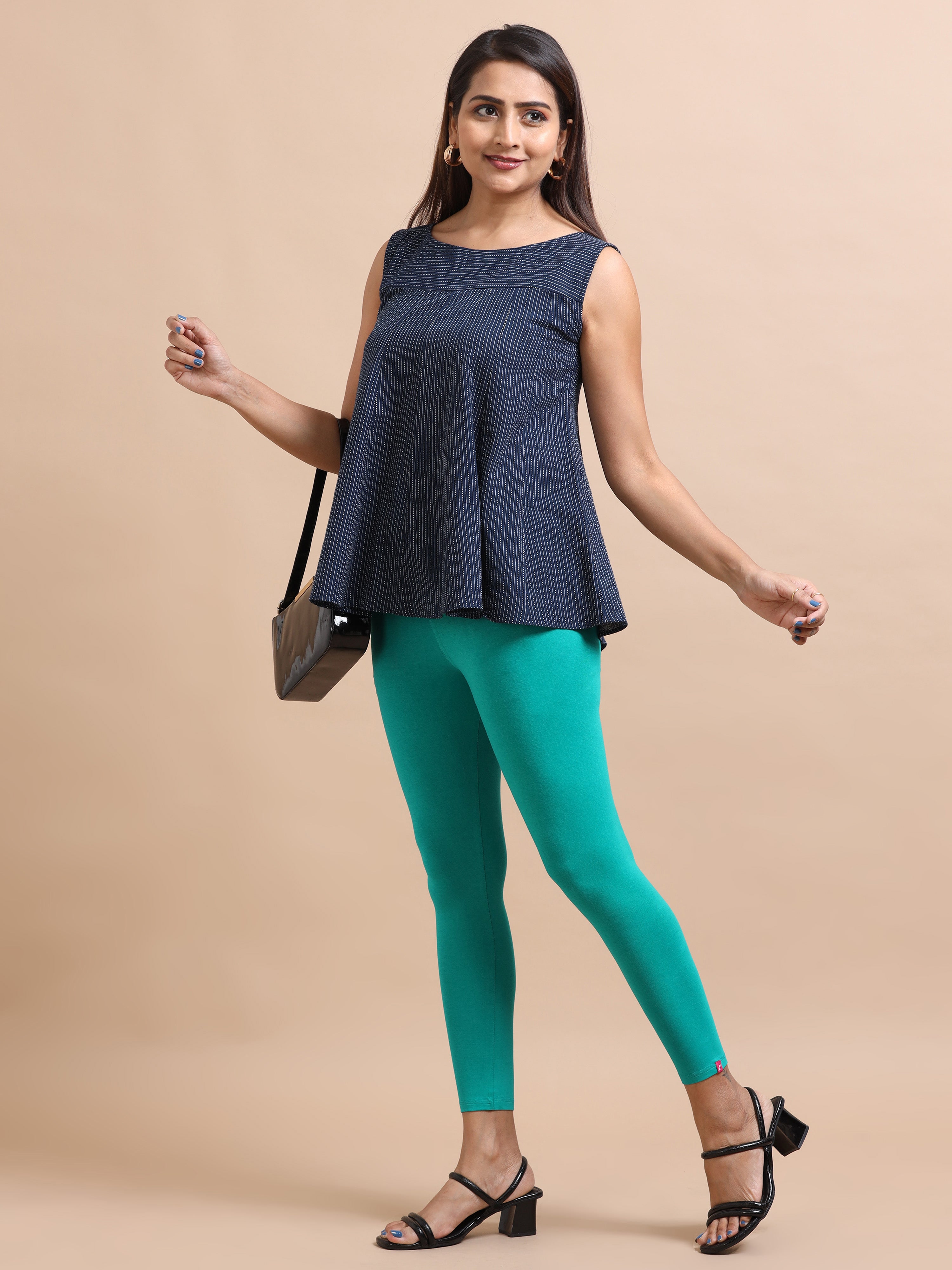 Sea Green Ankle Fit Leggings for Women