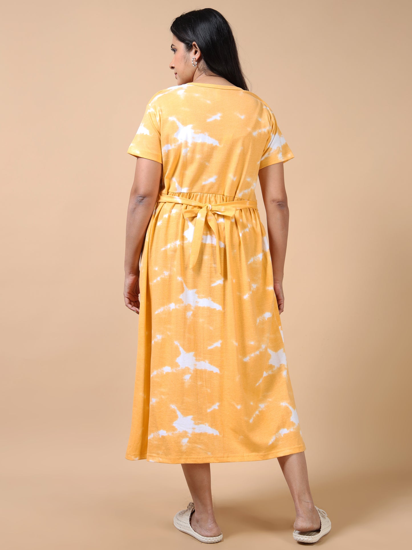 Feeding & Maternity Yellow Tie-Dye Unicorn Print Zipless Nightdress