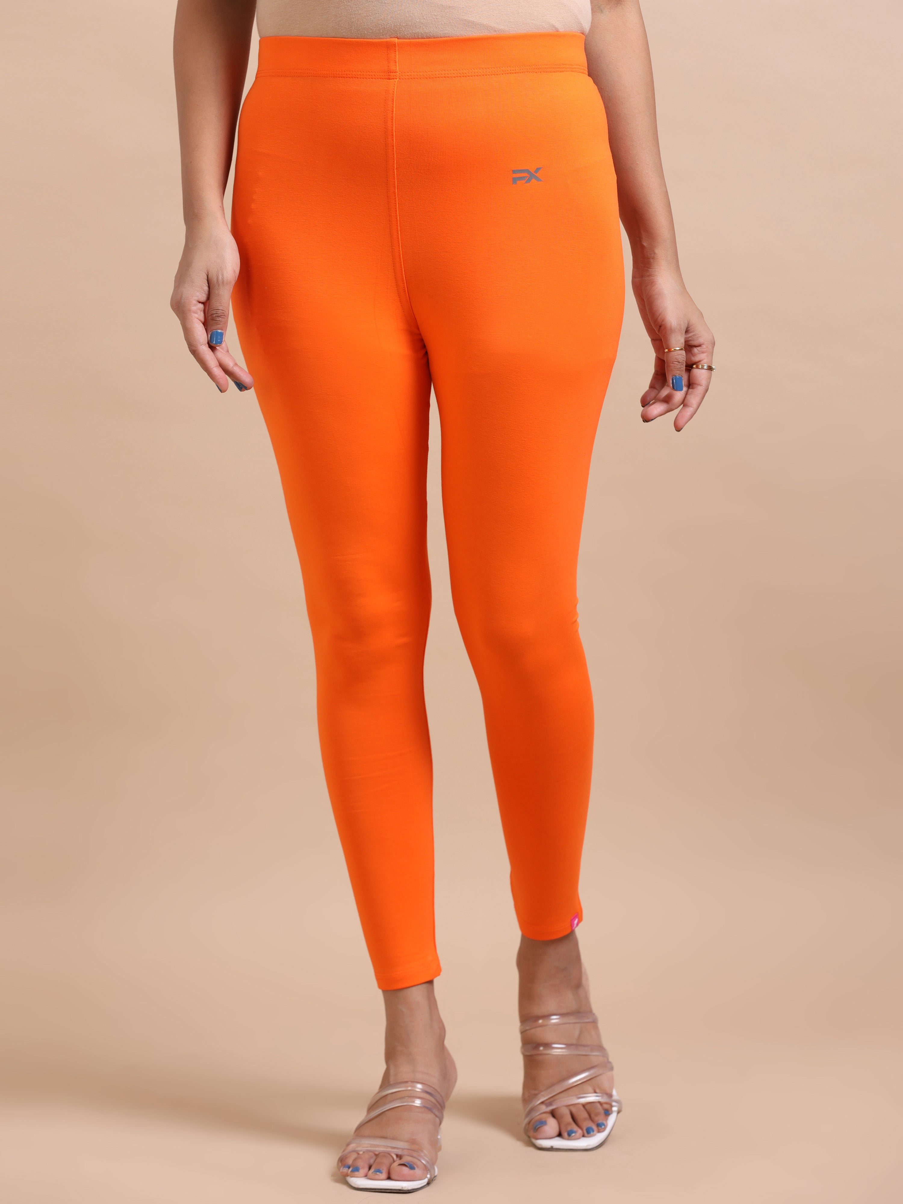 Orange Ankle Fit Leggings for Women