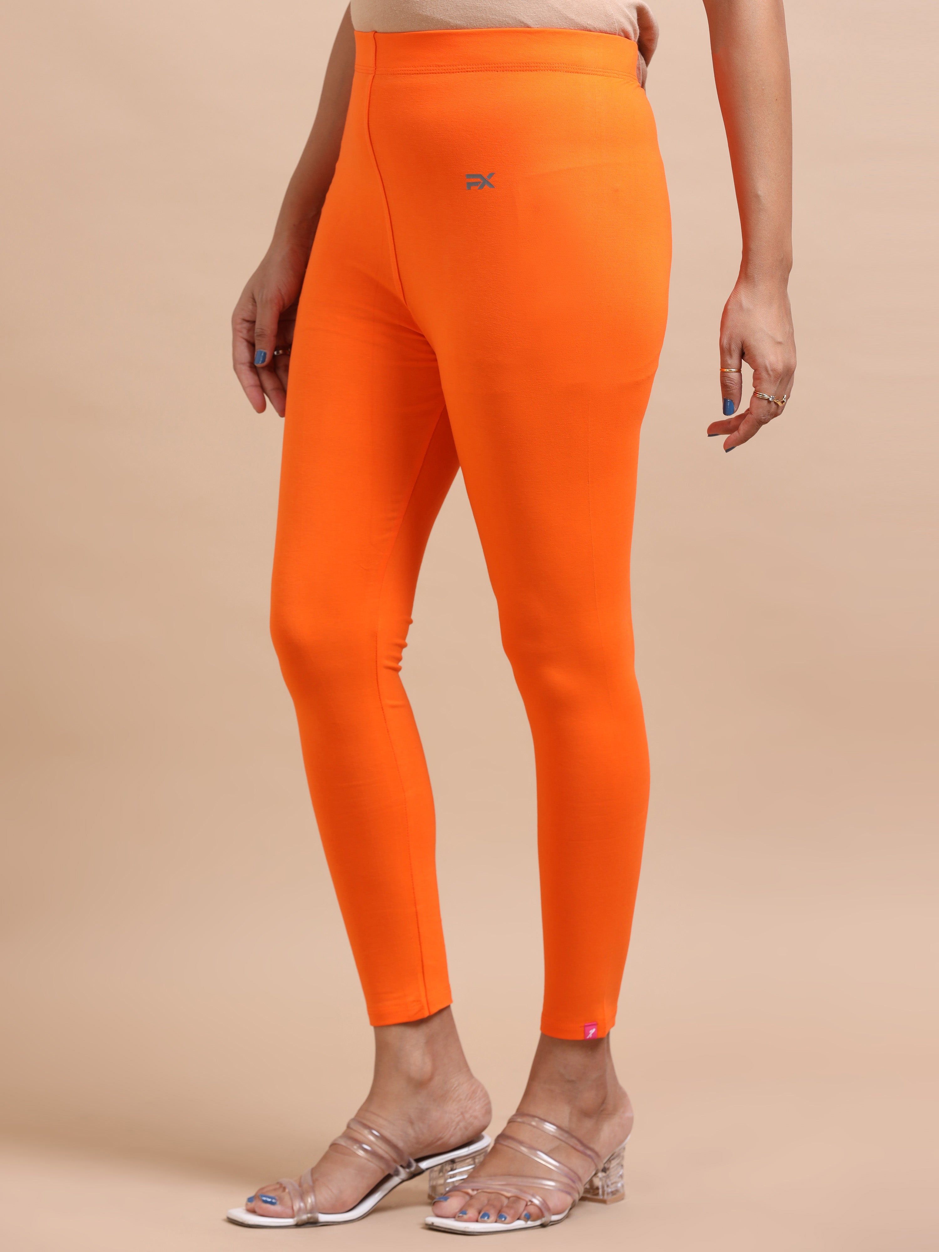 Orange Ankle Fit Leggings for Women