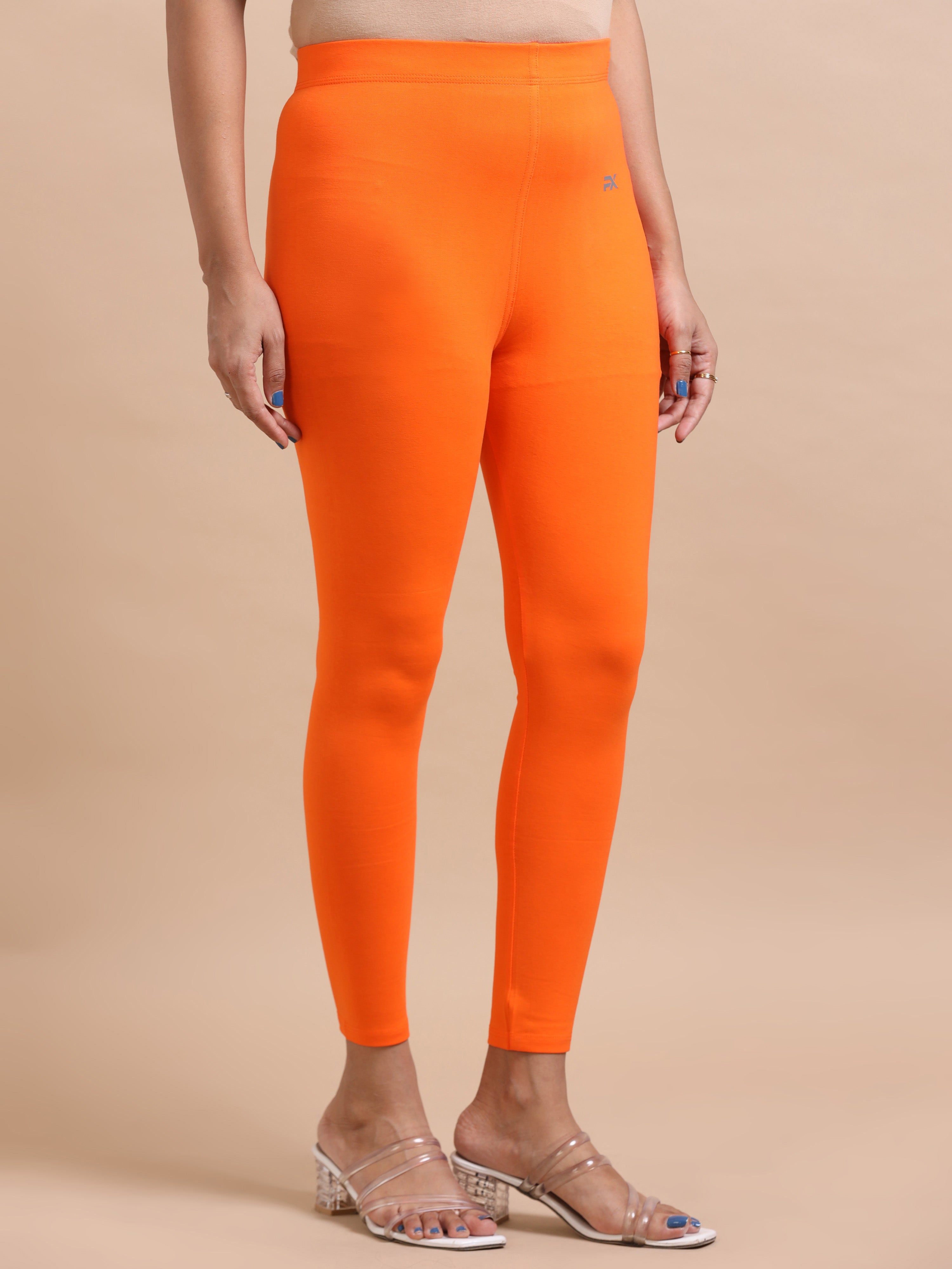 Orange Ankle Fit Leggings for Women
