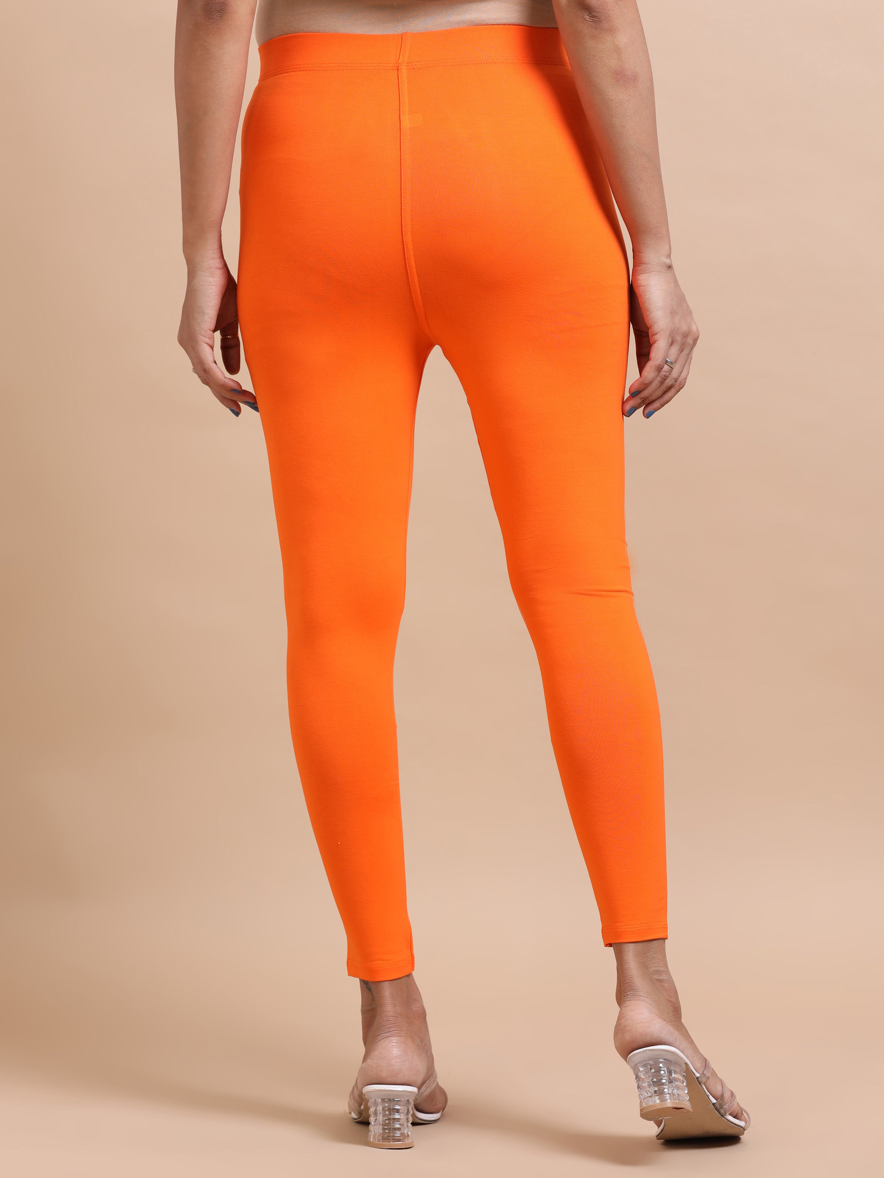 Orange Ankle Fit Leggings for Women