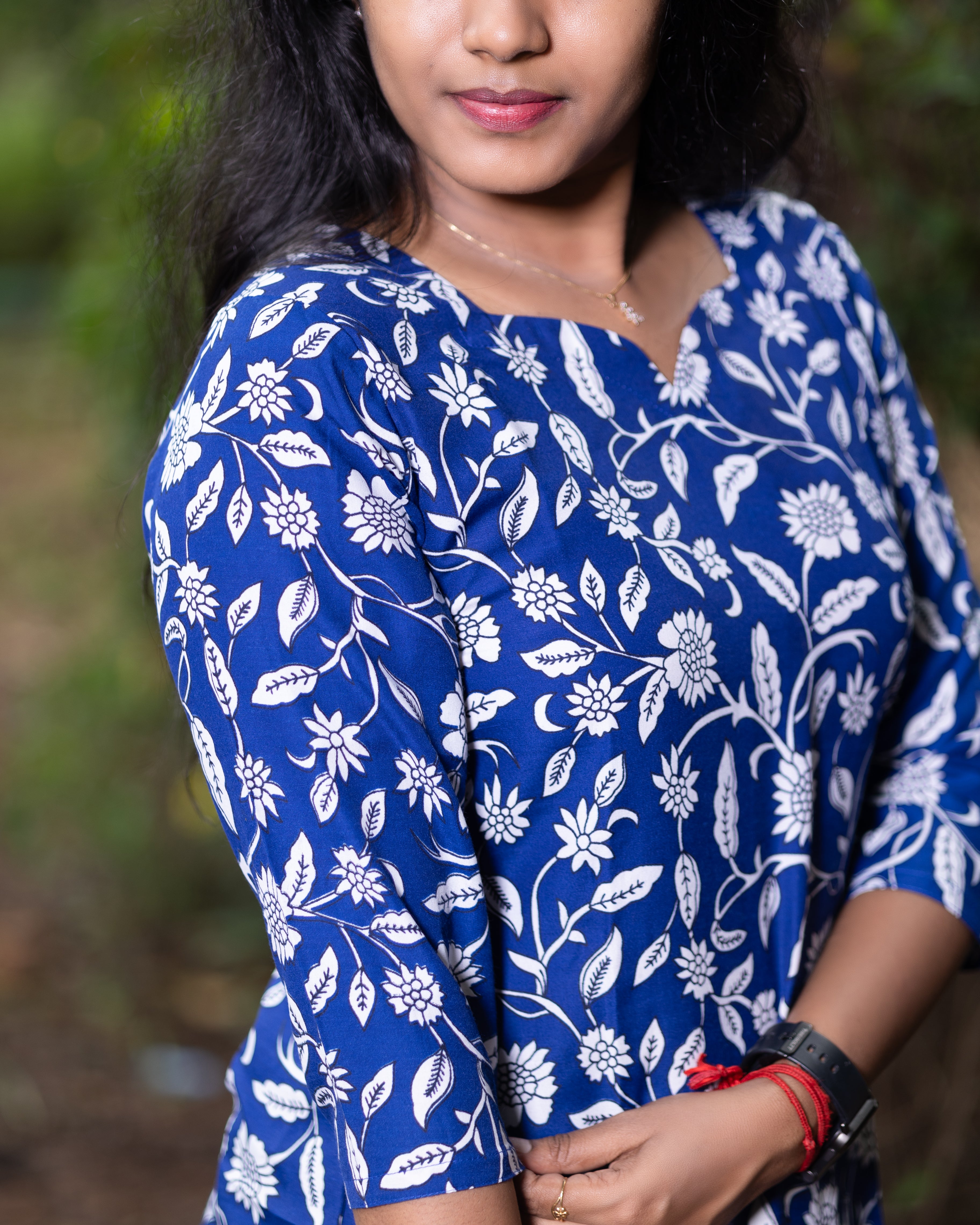 Jaipuri Cotton Short Kurti with Vibrant Floral Blue