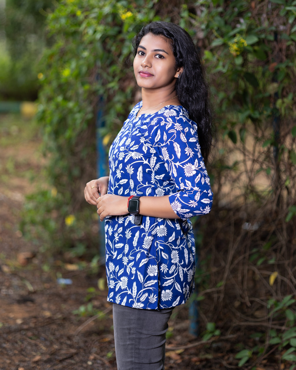 Jaipuri Cotton Short Kurti with Vibrant Floral Blue