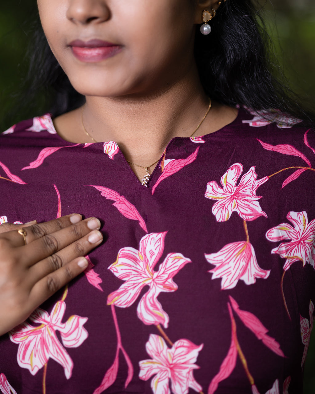 Jaipuri Cotton Short Kurti with All-Over Lily Floral Print Design