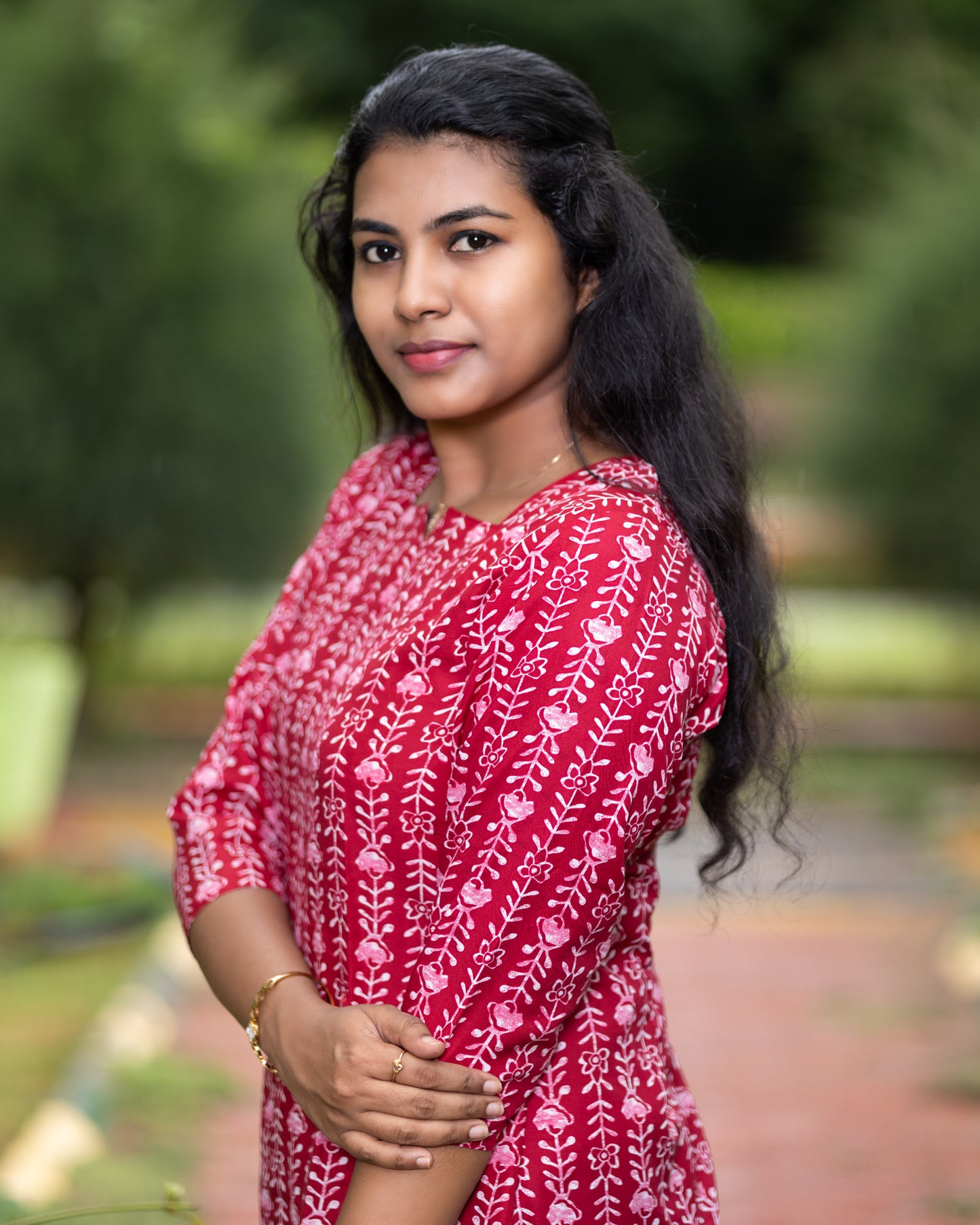 Jaipuri Cotton Short Kurti with Vertical Floral Handblock Print Design