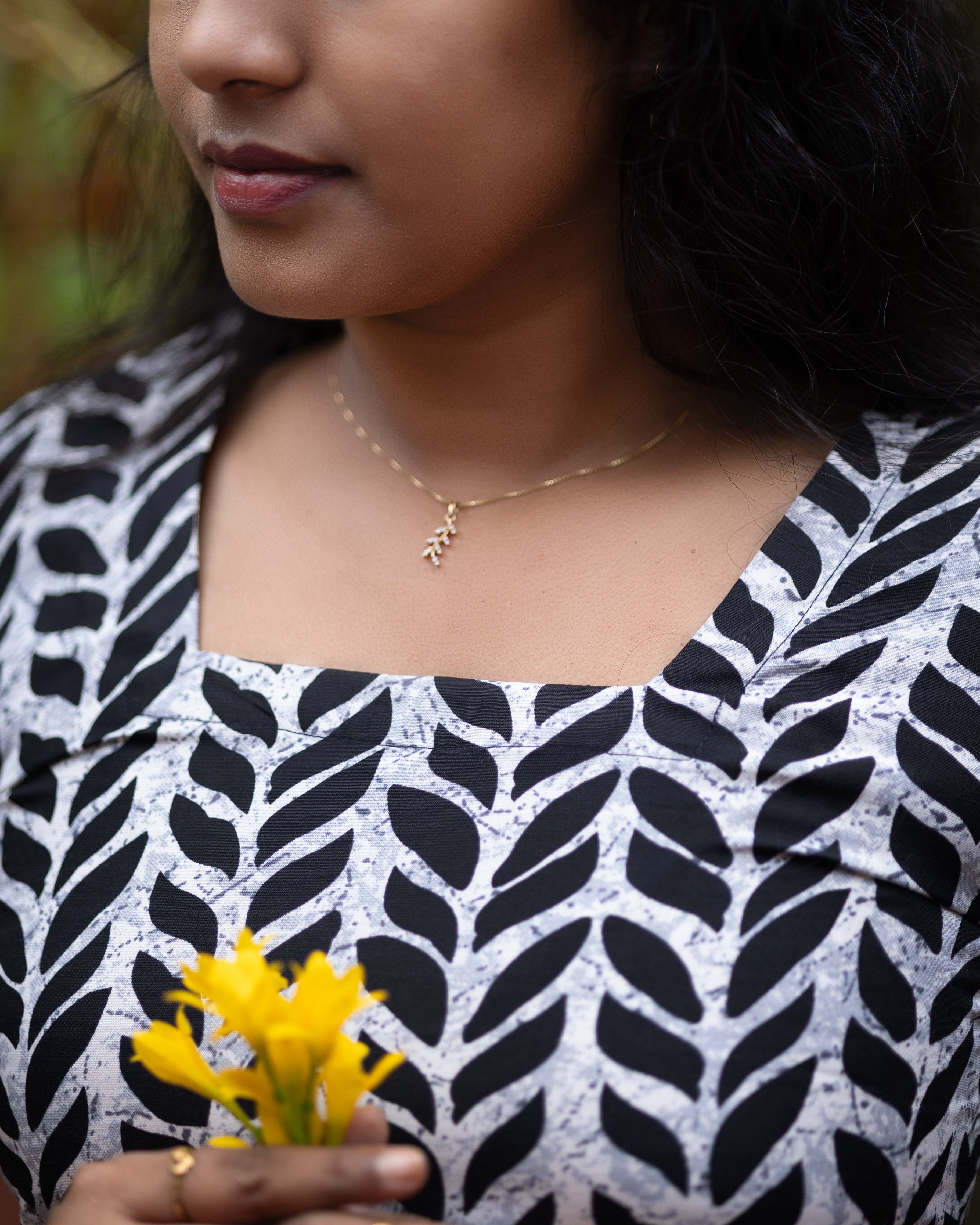 Jaipuri Cotton Short Kurti with Chevron Leaf Block Print Design