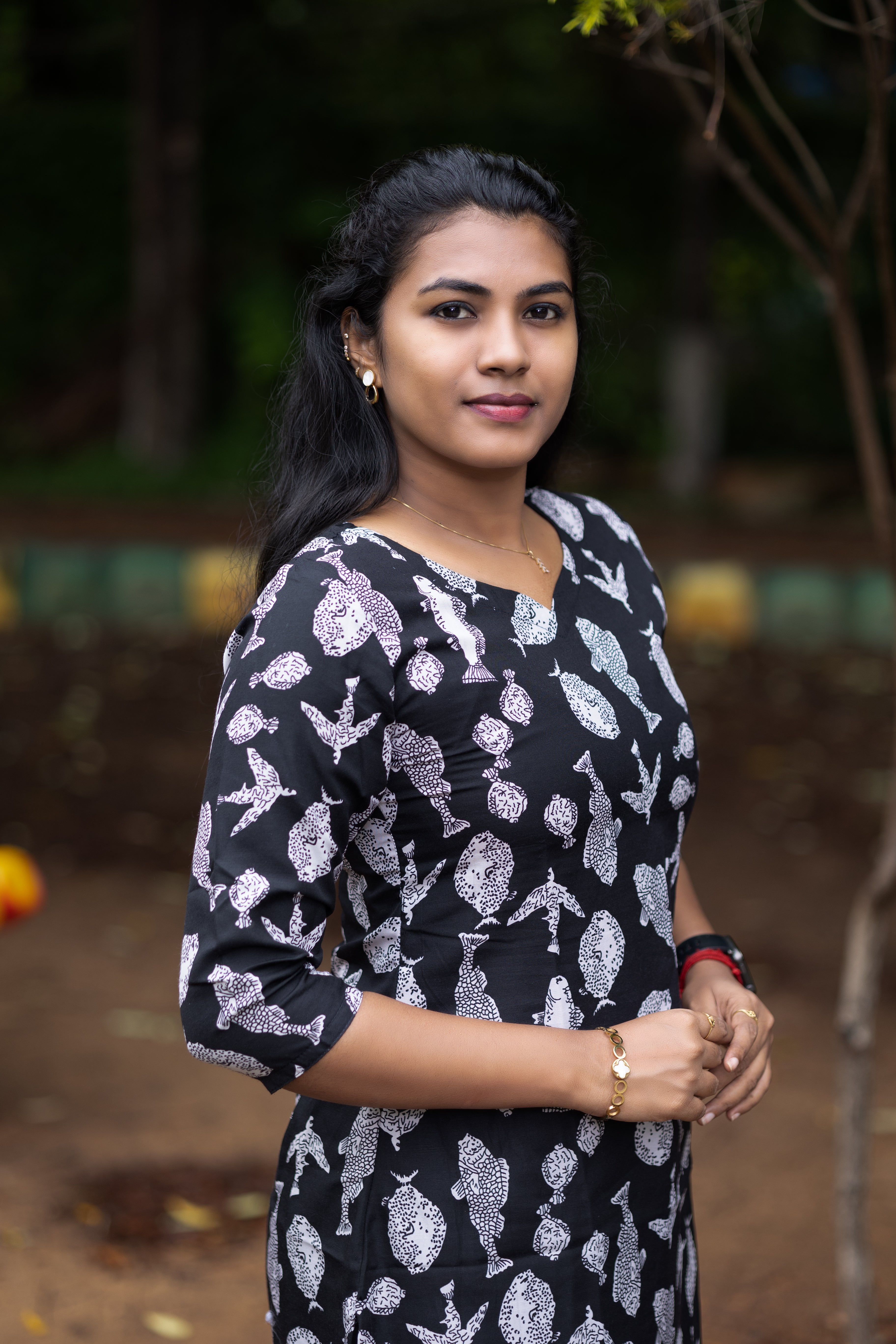 Jaipuri Cotton Short Kurti with Handblock-Inspired Fish Print Design