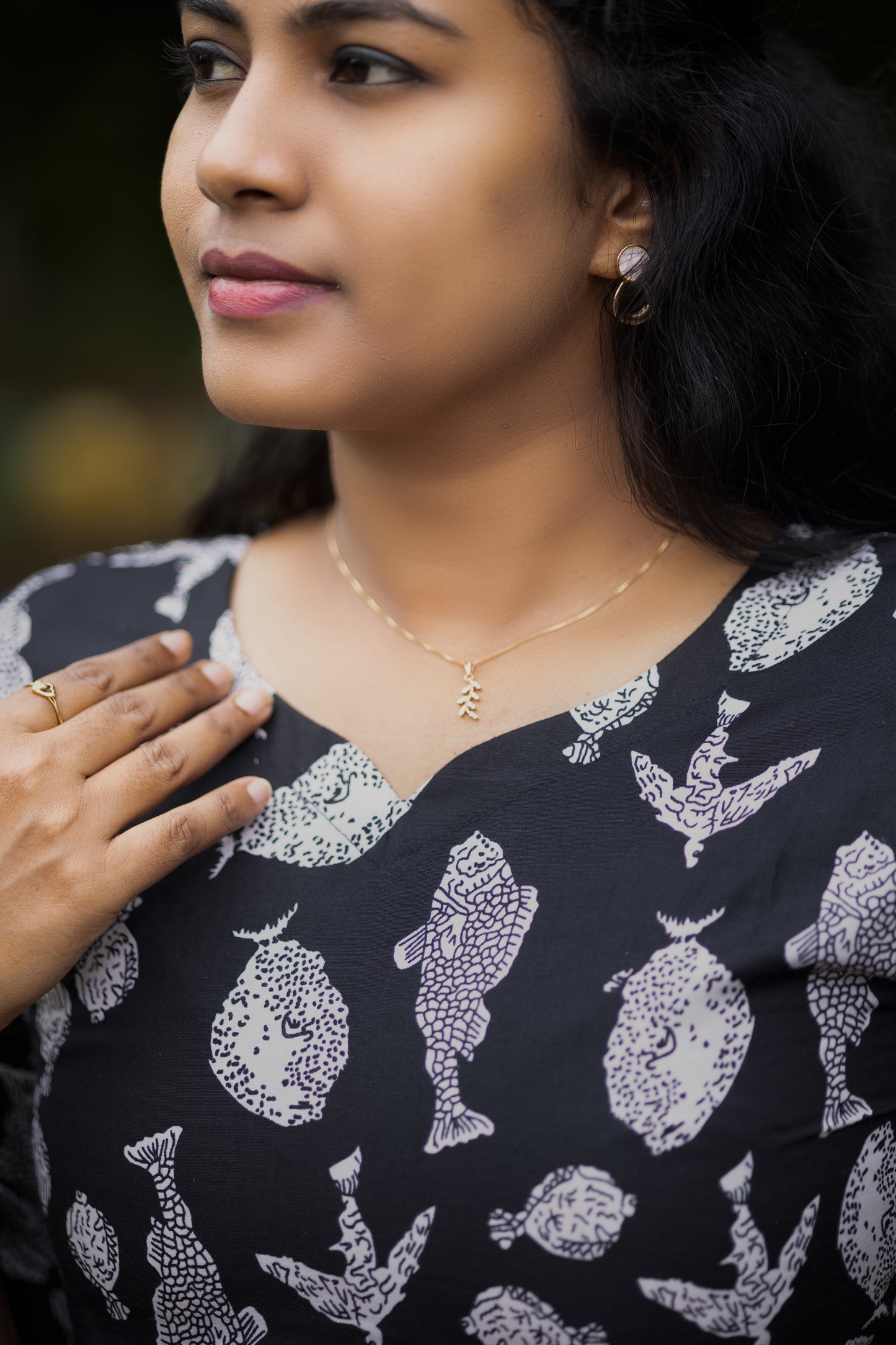 Jaipuri Cotton Short Kurti with Handblock-Inspired Fish Print Design