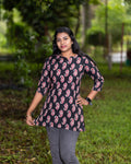 Jaipuri Cotton Short Kurti with Red Paisley Print Design